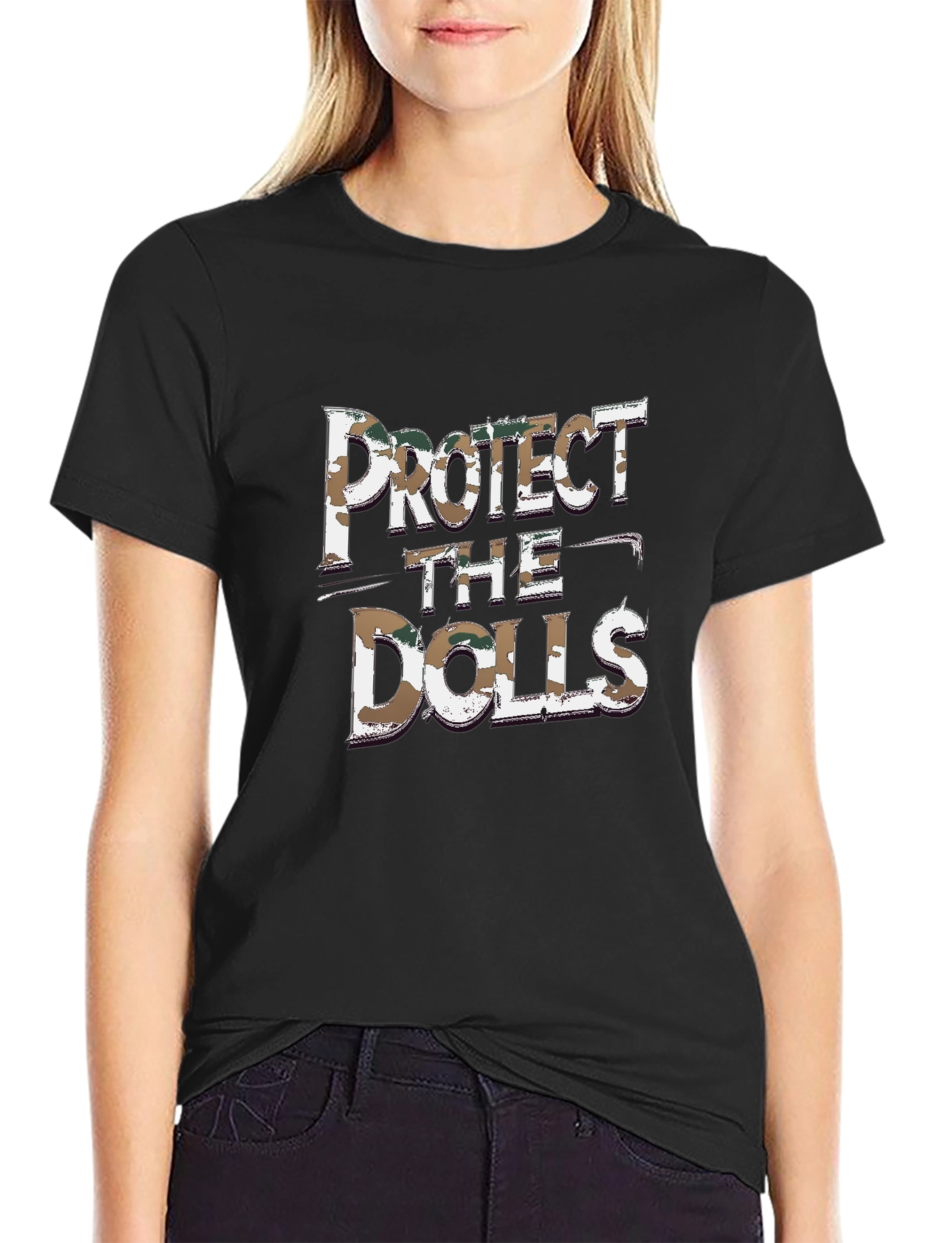 Protect the Dolls Graphic Tee - Black Cotton Blend