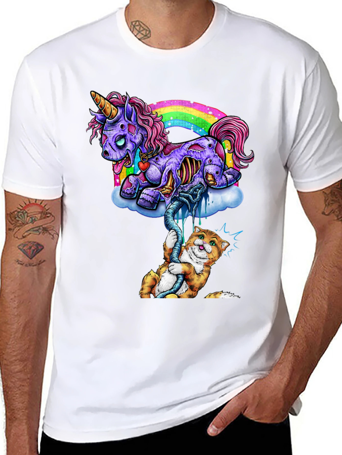 Zombie Unicorn & Cat Graphic Tee