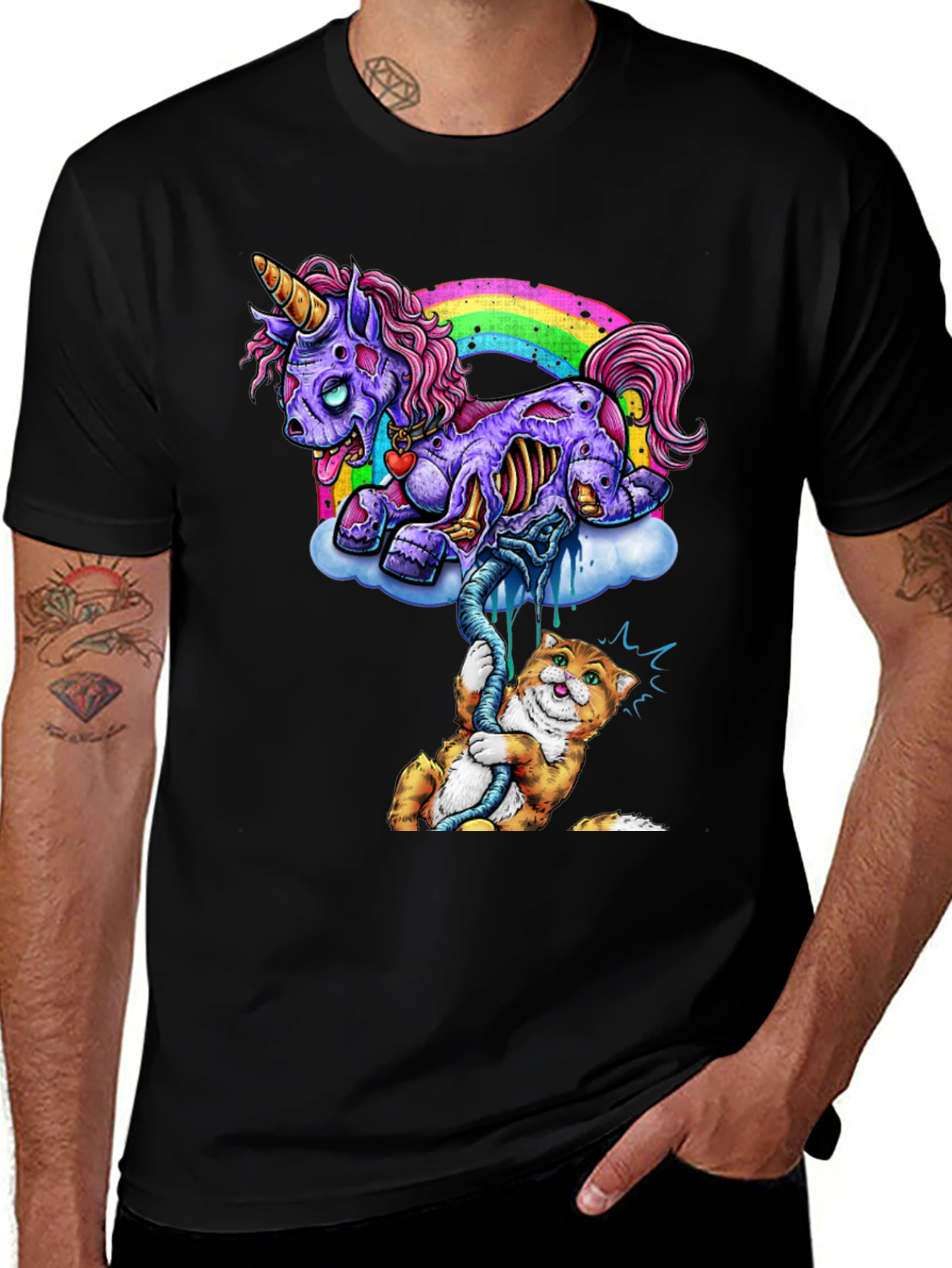 Zombie Unicorn & Cat Graphic Tee