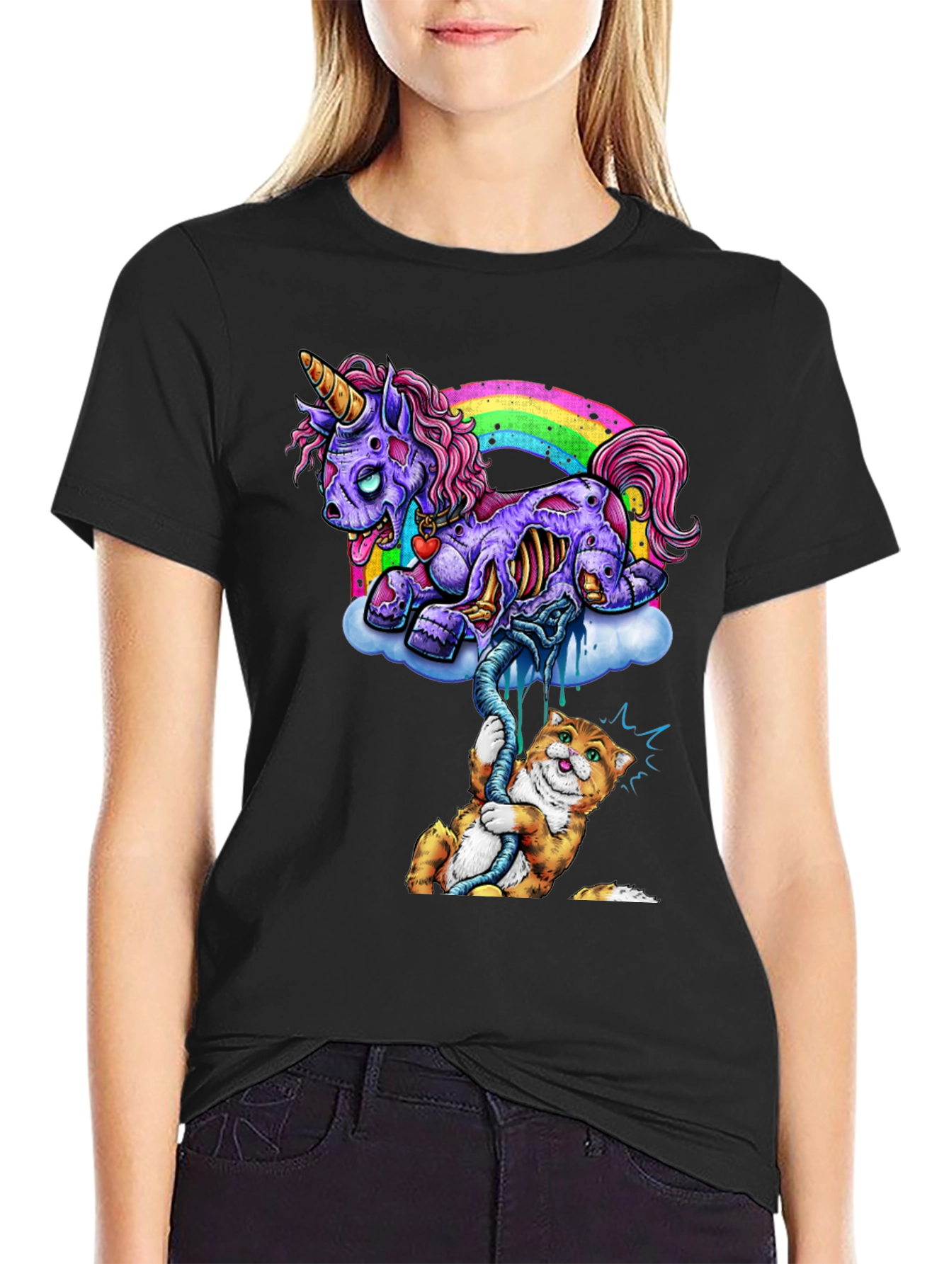 Zombie Unicorn & Cat Graphic Tee