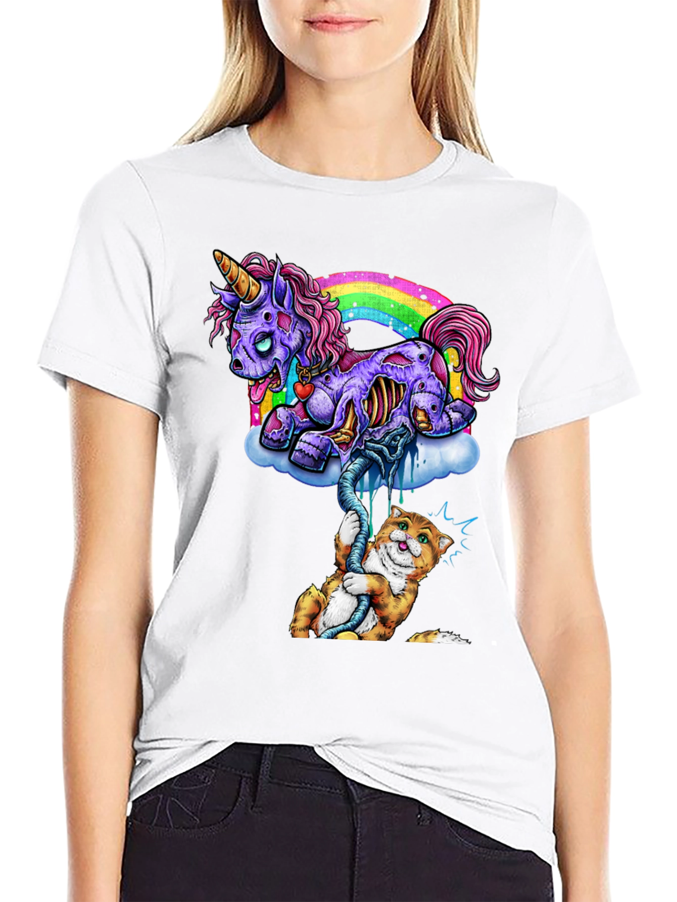 Zombie Unicorn & Cat Graphic Tee