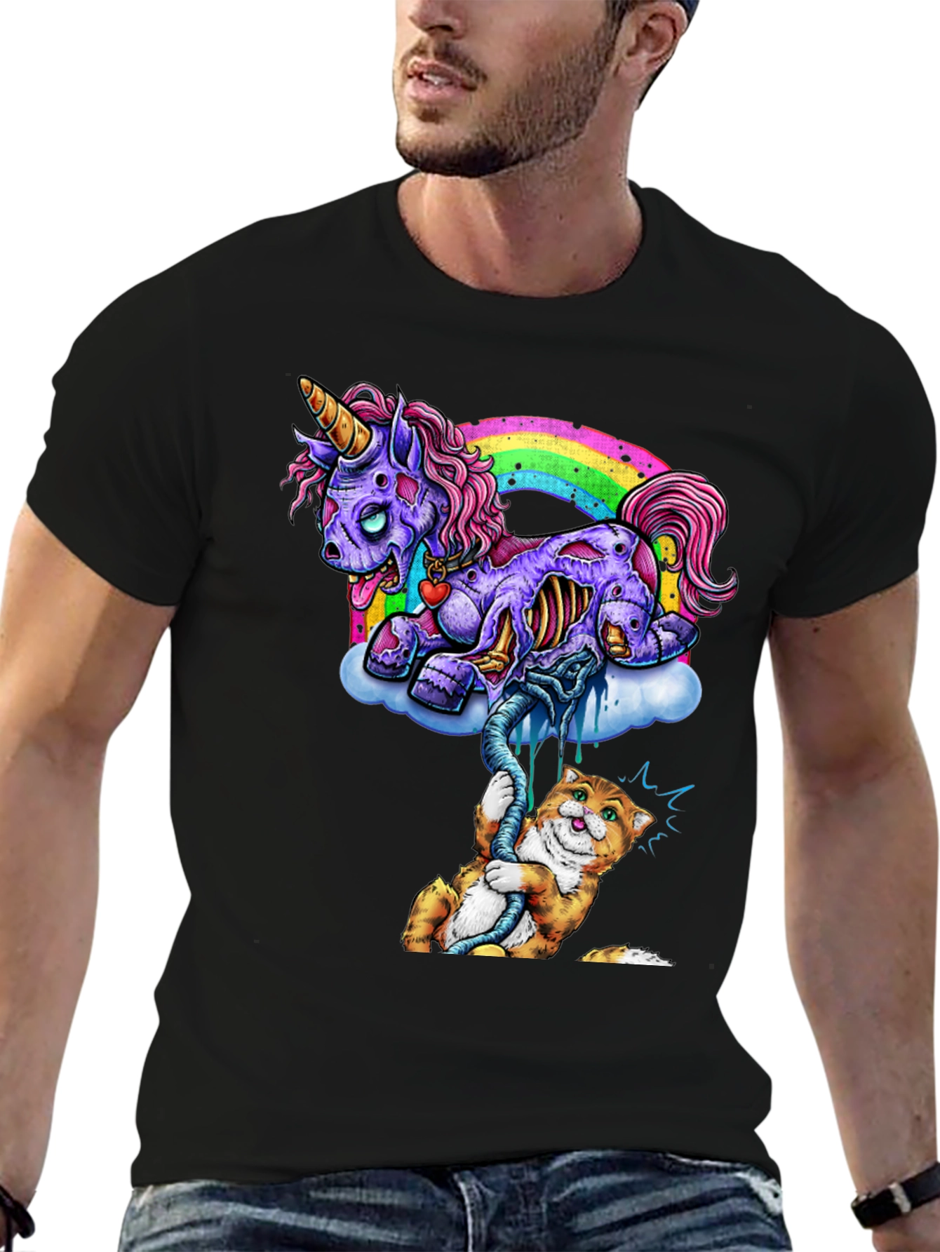 Zombie Unicorn & Cat Graphic Tee