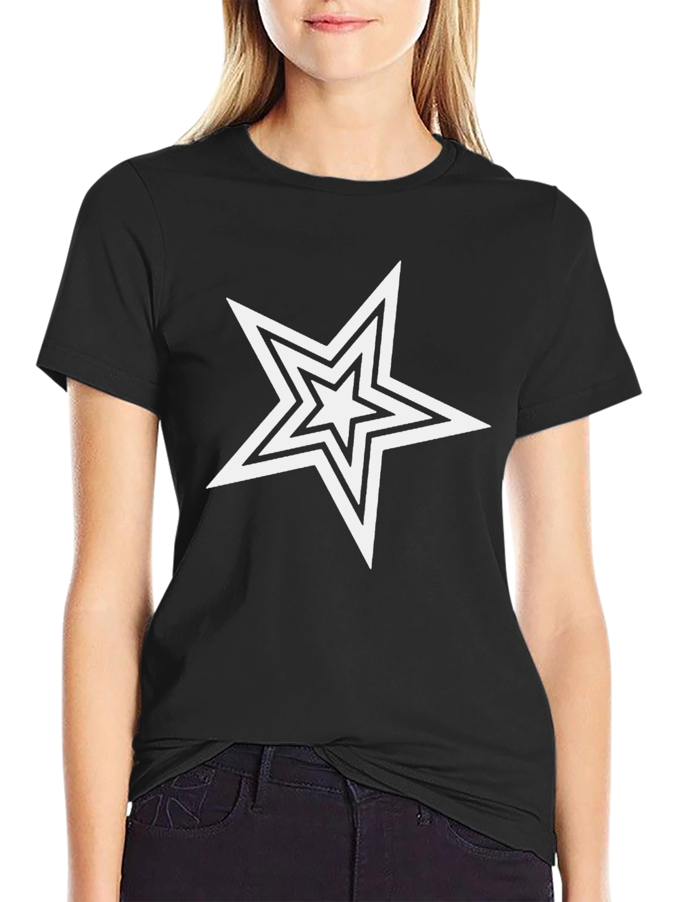 Star Graphic Print Black T-Shirt - Casual Cotton Tee