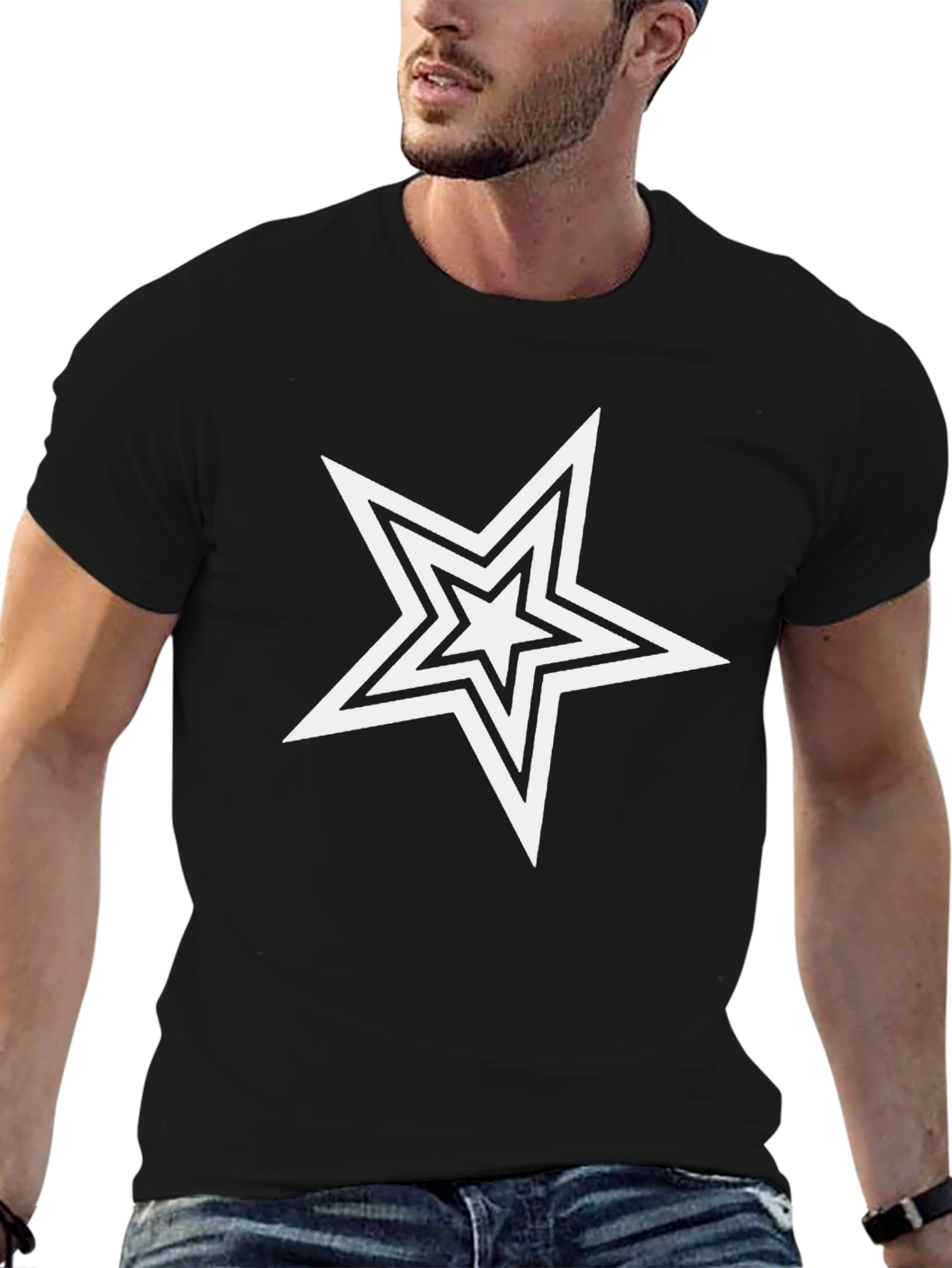 Star Graphic Print Black T-Shirt - Casual Cotton Tee