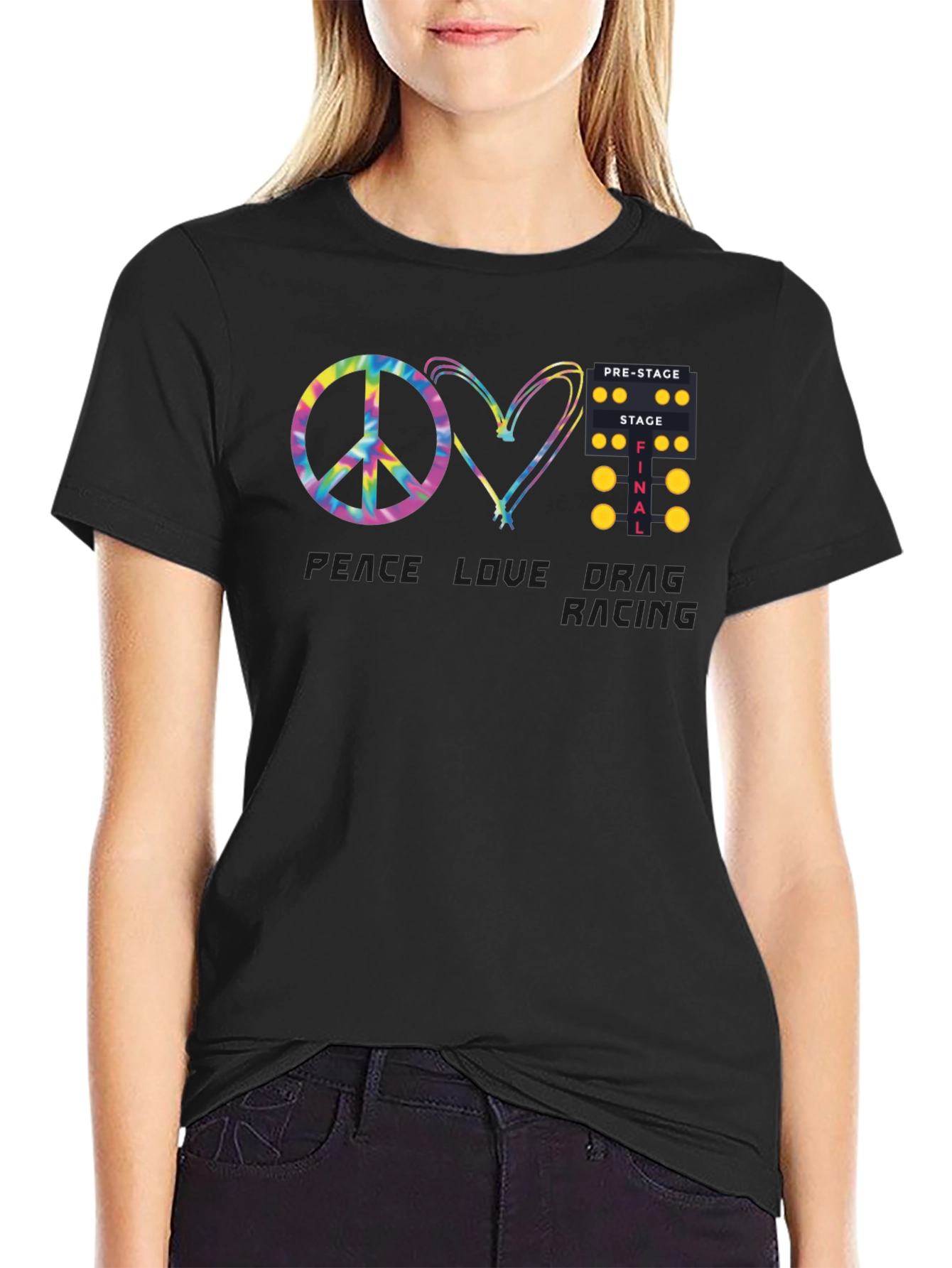 Peace Love Drag Racing Black T-Shirt