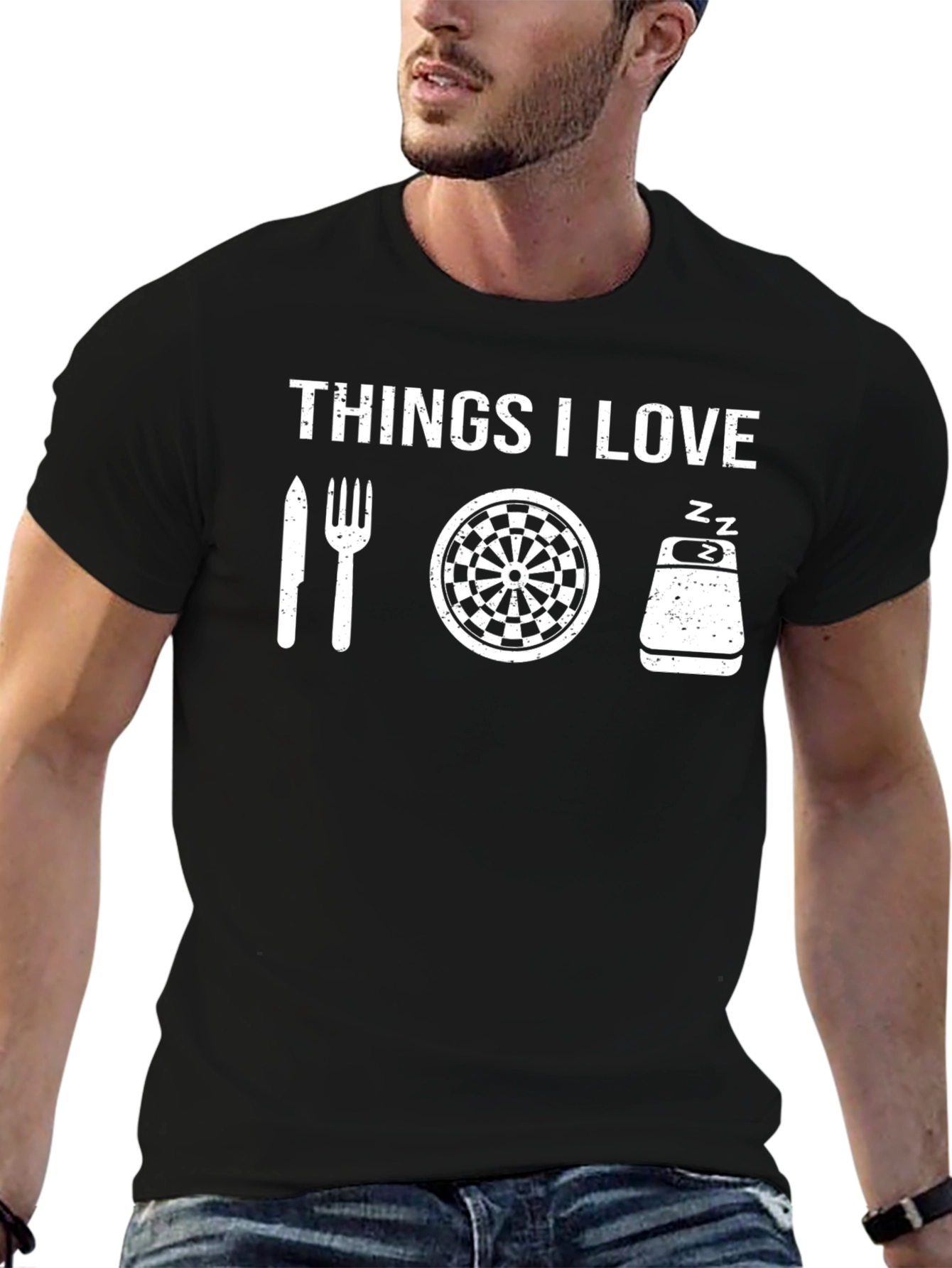 Things I Love T-Shirt - Food Darts and Sleep!