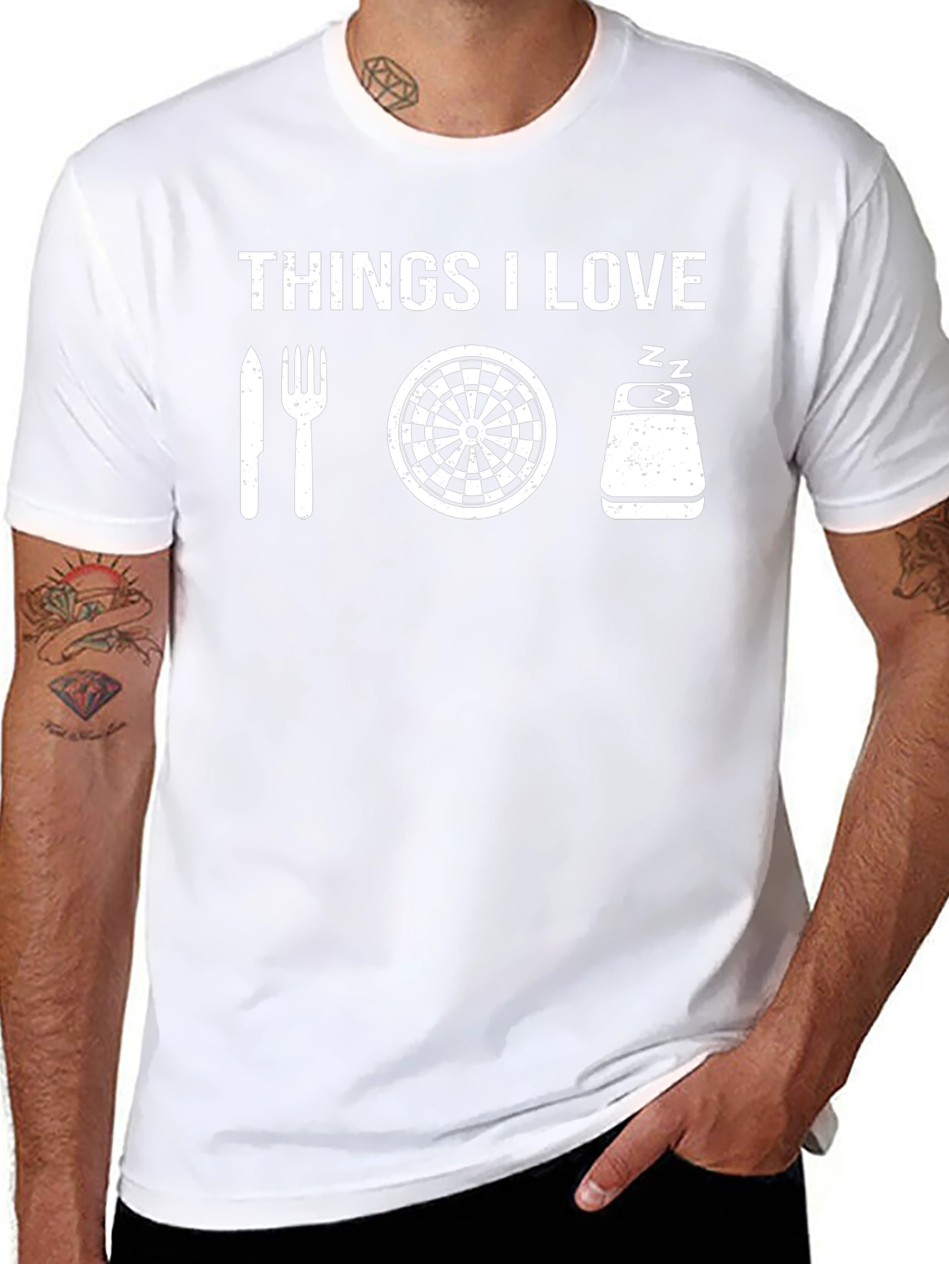 Things I Love T-Shirt - Food Darts and Sleep!