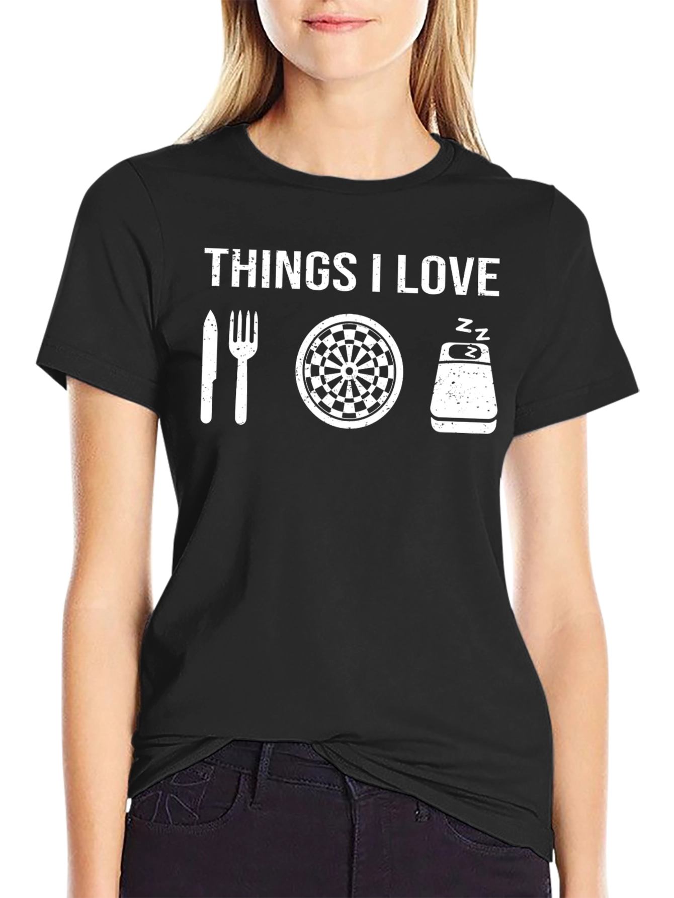 Things I Love T-Shirt - Food Darts and Sleep!