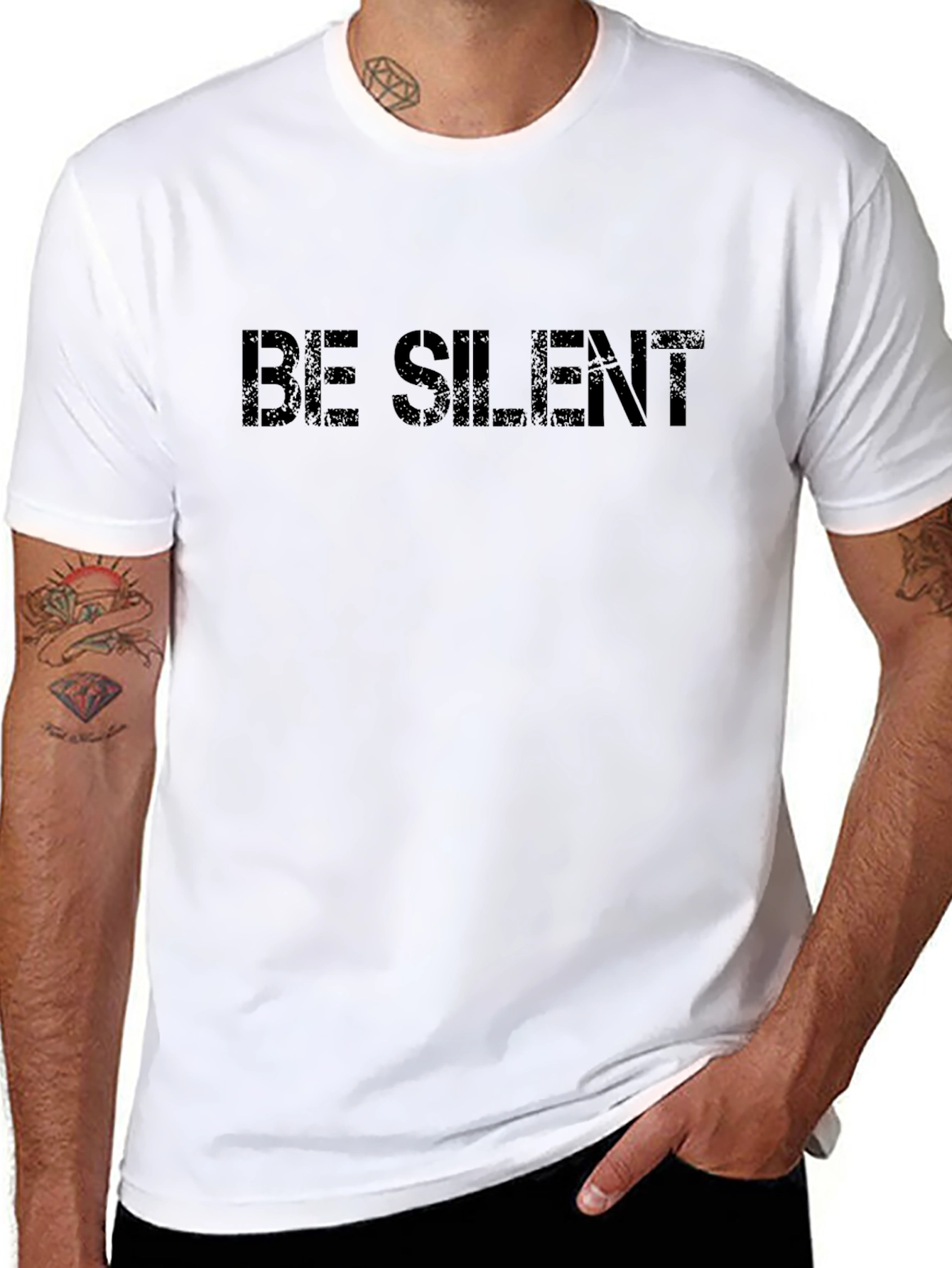 Be Silent Graphic Print Crew Neck Tee