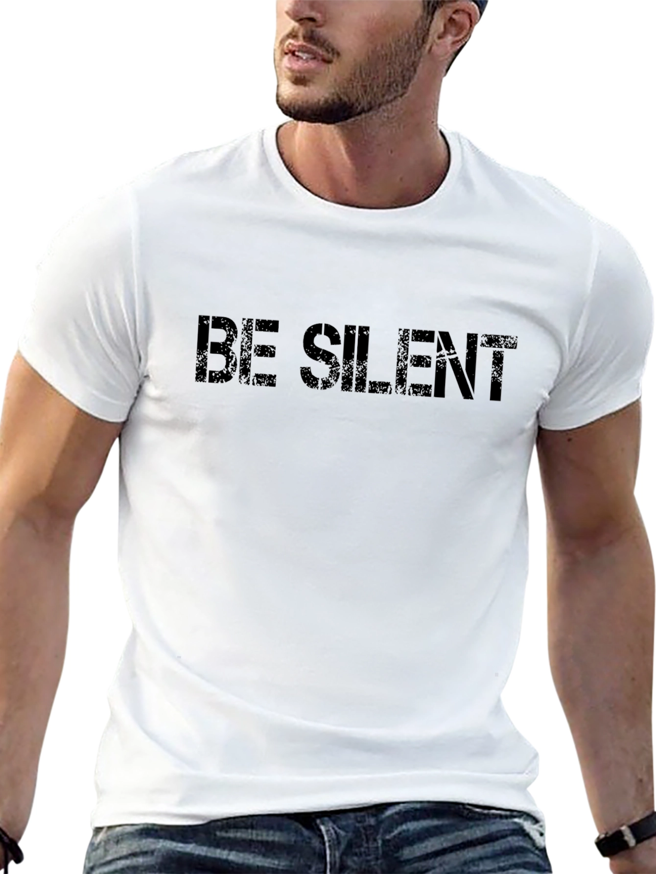 Be Silent Graphic Print Crew Neck Tee