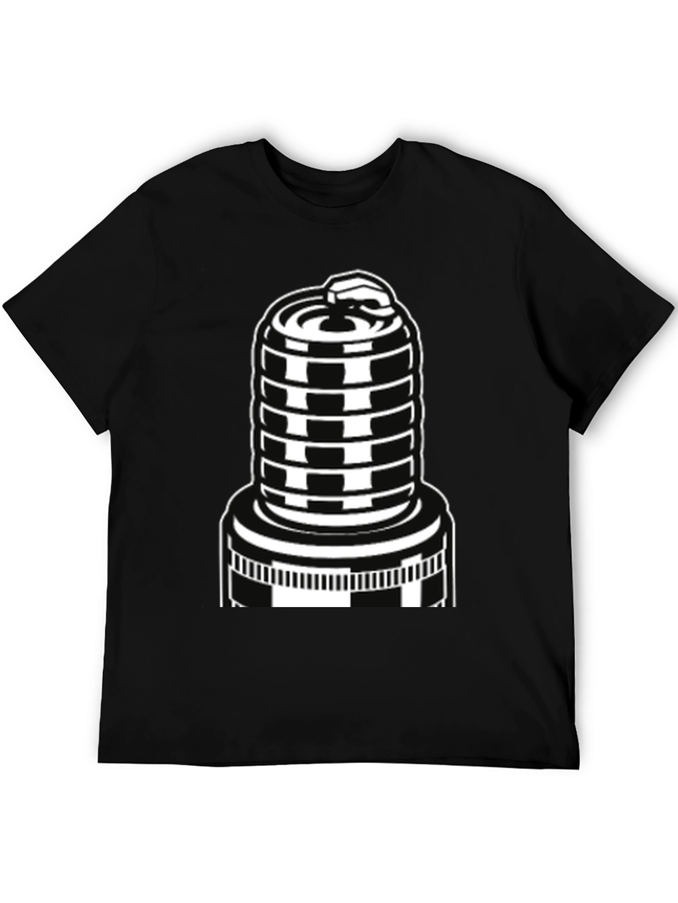 Black T-Shirt with Spark Plug Graphic