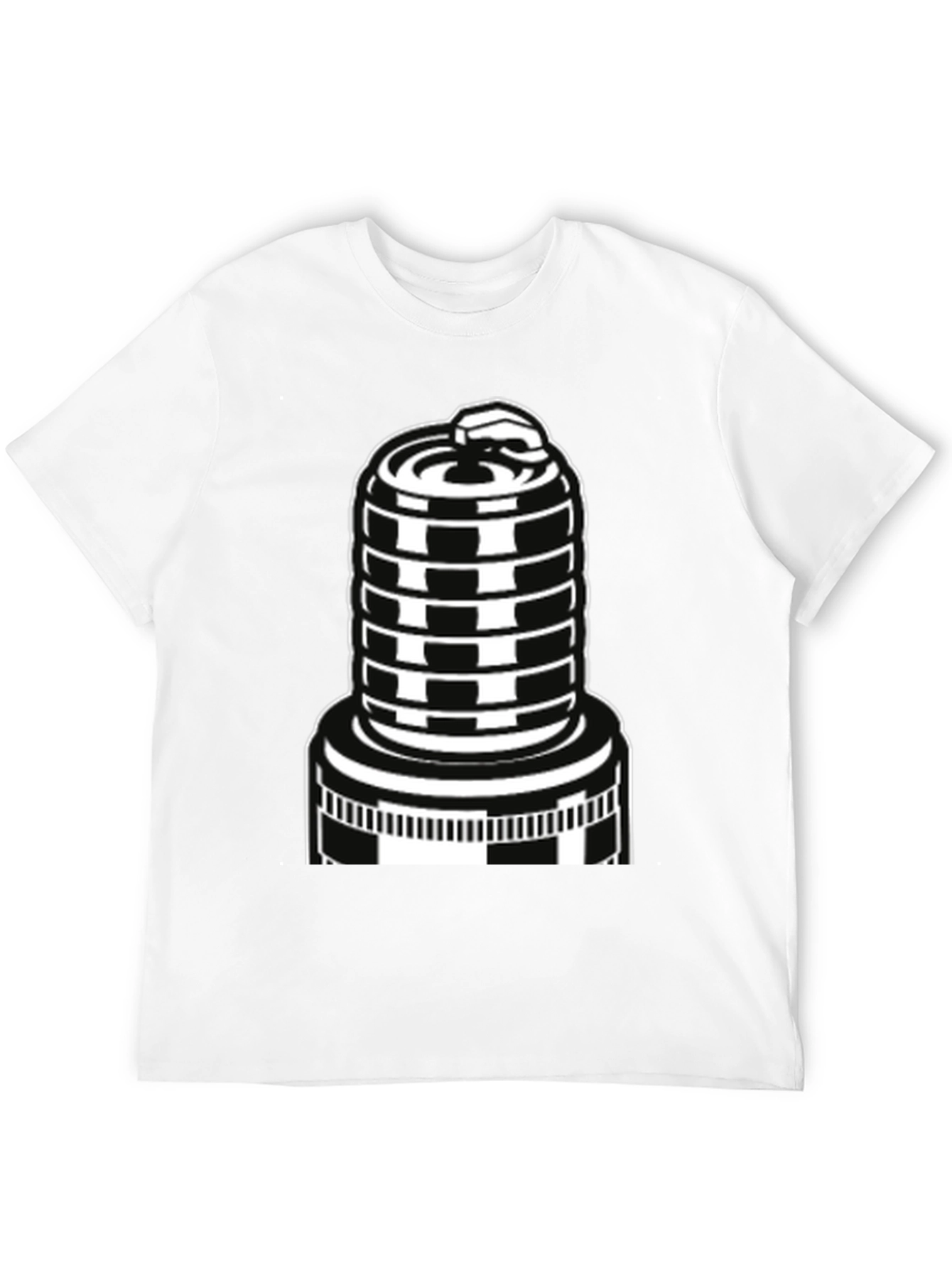 Black T-Shirt with Spark Plug Graphic