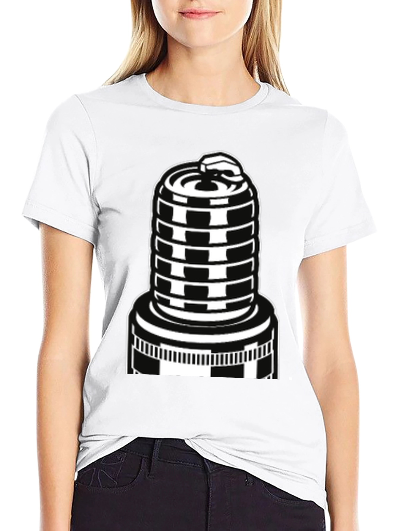 Black T-Shirt with Spark Plug Graphic