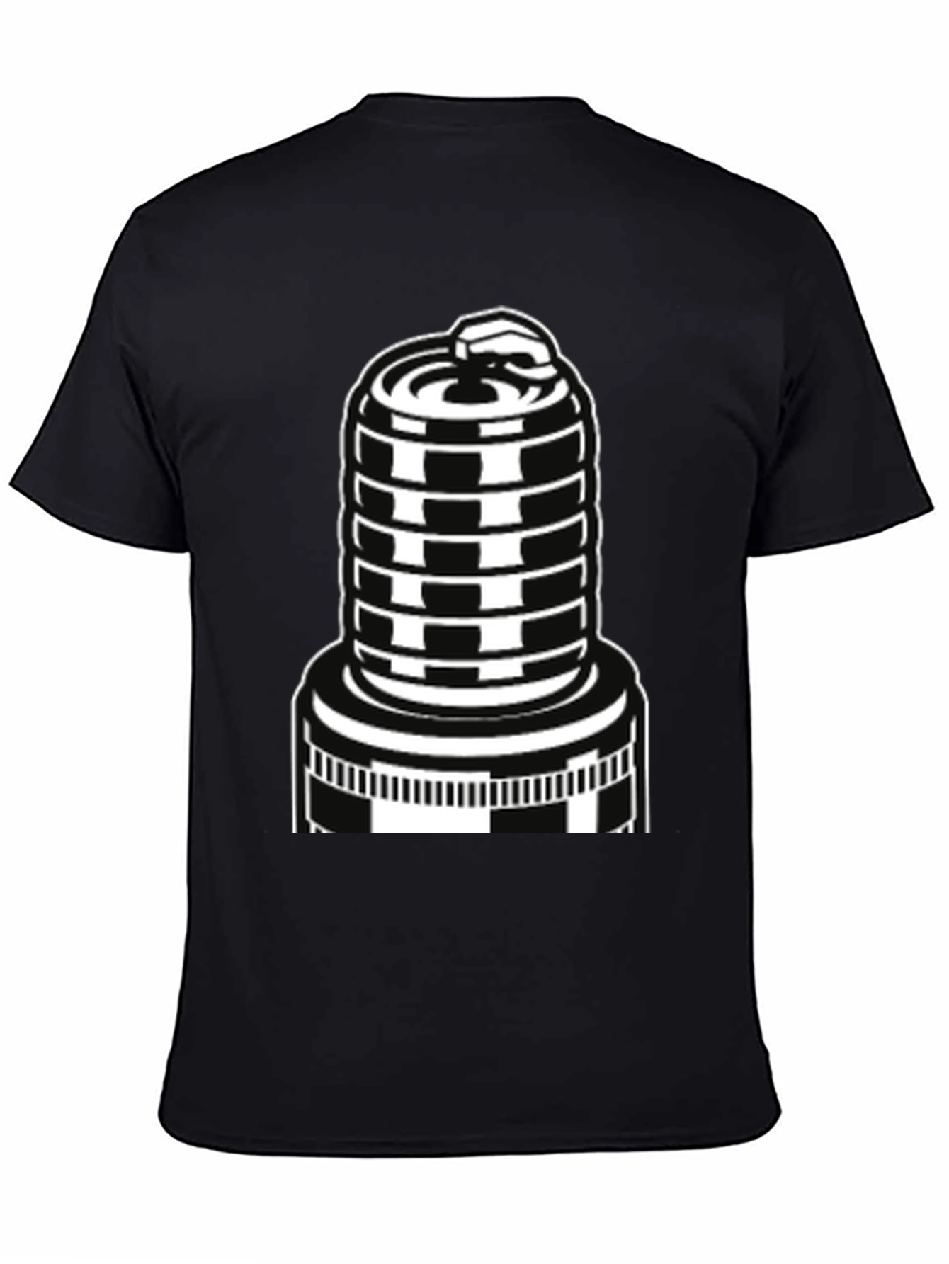 Black T-Shirt with Spark Plug Graphic