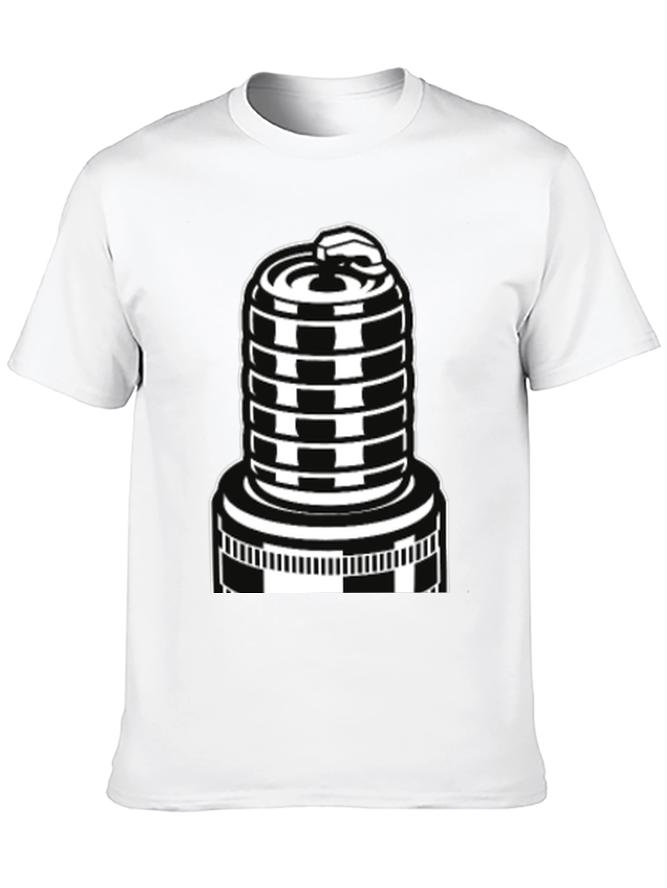 Black T-Shirt with Spark Plug Graphic