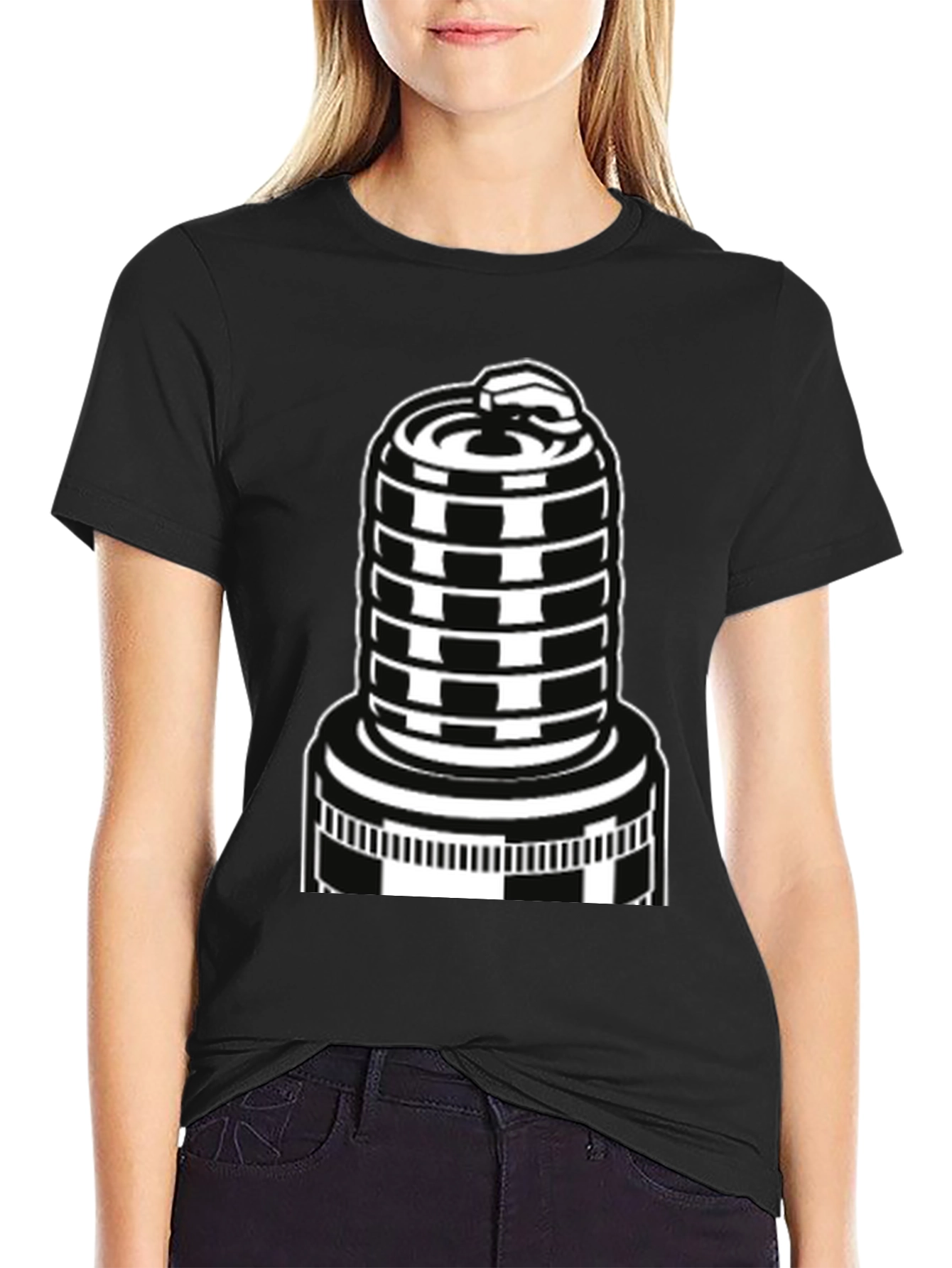 Black T-Shirt with Spark Plug Graphic