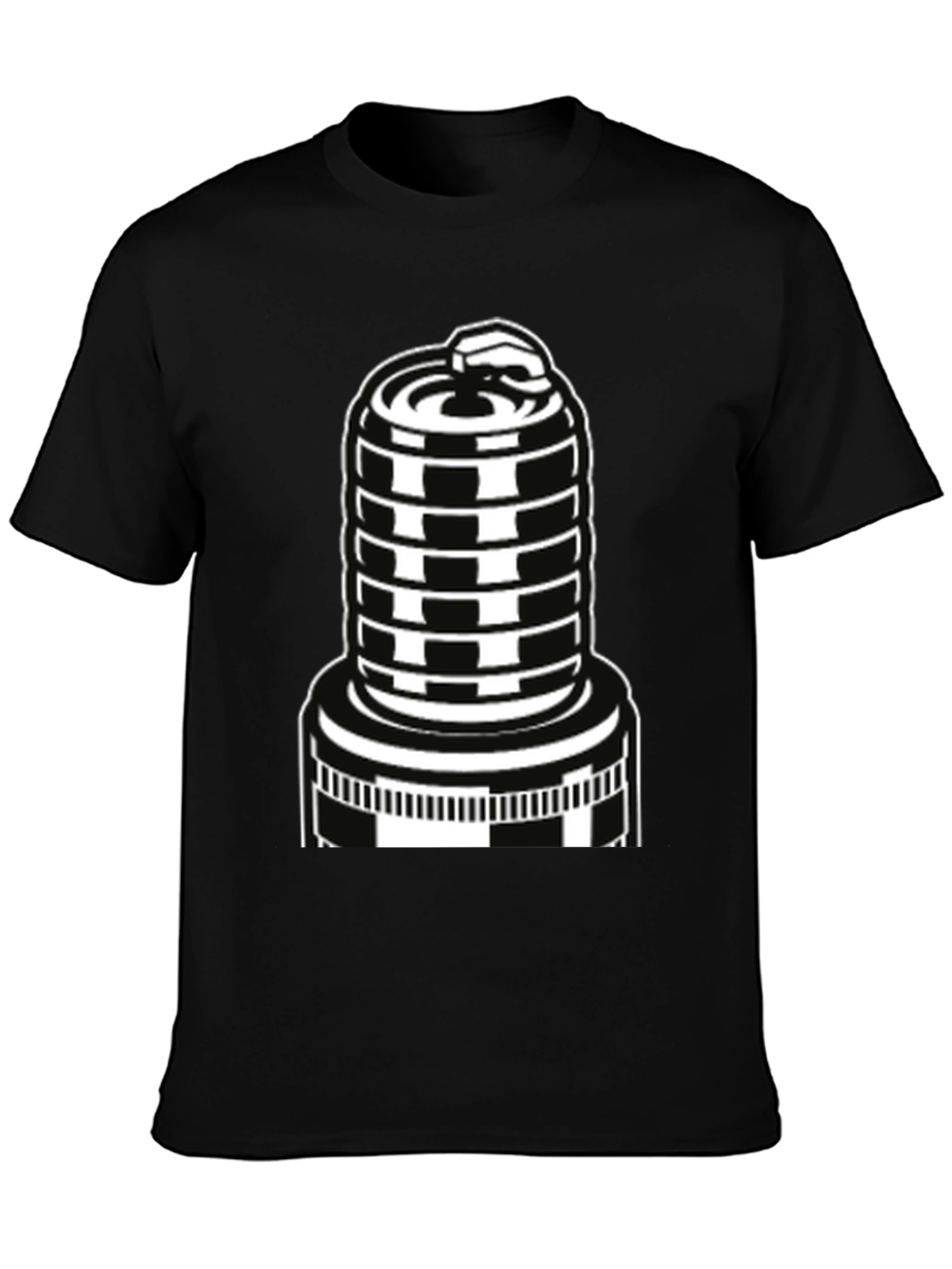 Black T-Shirt with Spark Plug Graphic