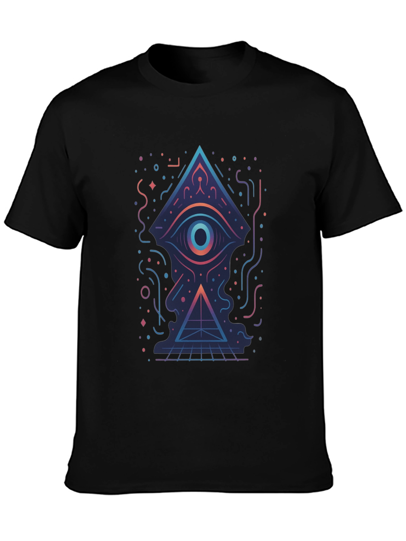 Geometric Eye Pyramid Graphic Tee - Black