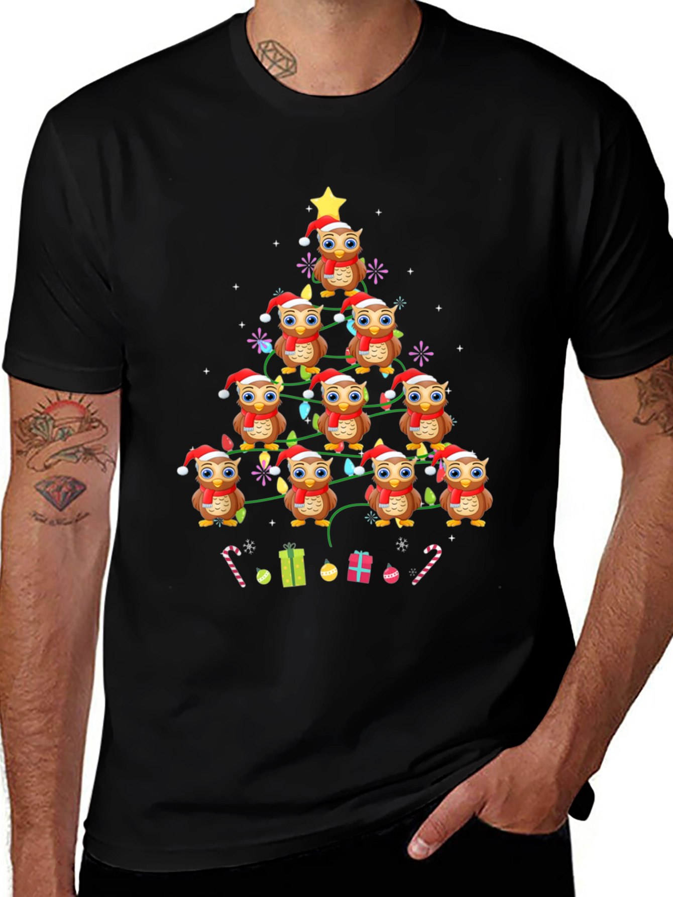 Owl Christmas Tree Graphic T-Shirt
