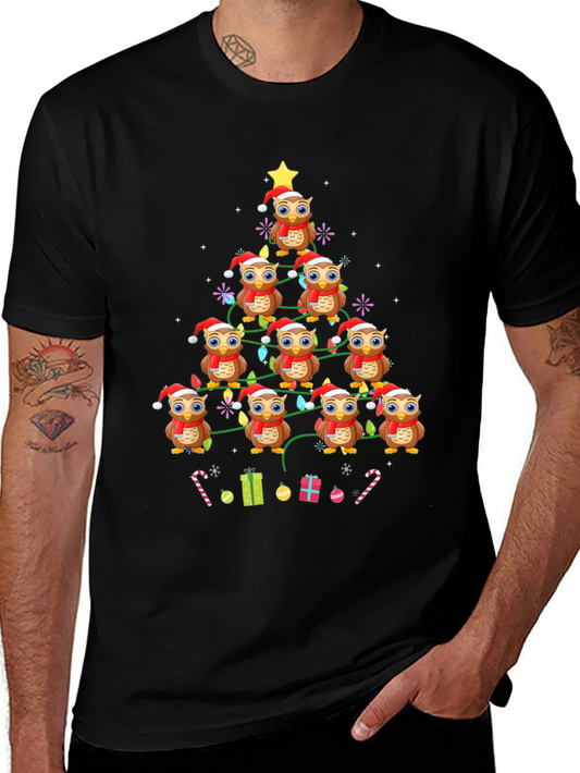 Owl Christmas Tree Graphic T-Shirt