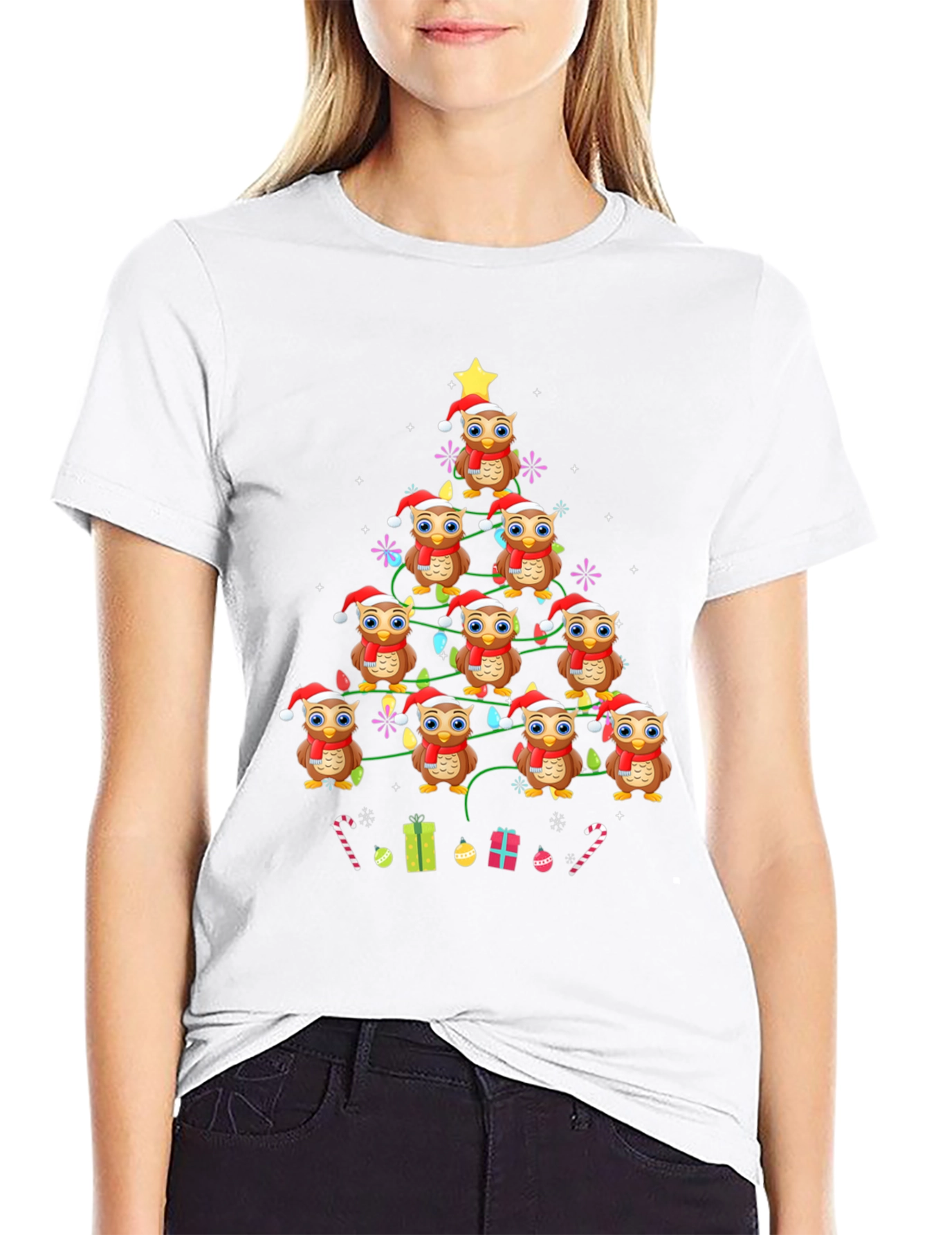 Owl Christmas Tree Graphic T-Shirt