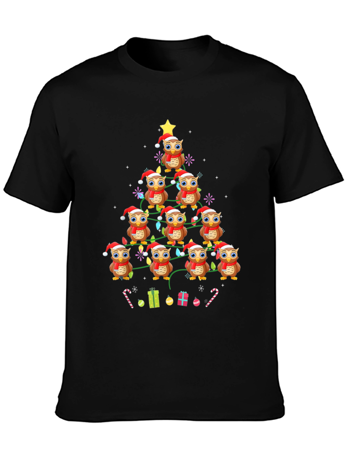 Owl Christmas Tree Graphic T-Shirt