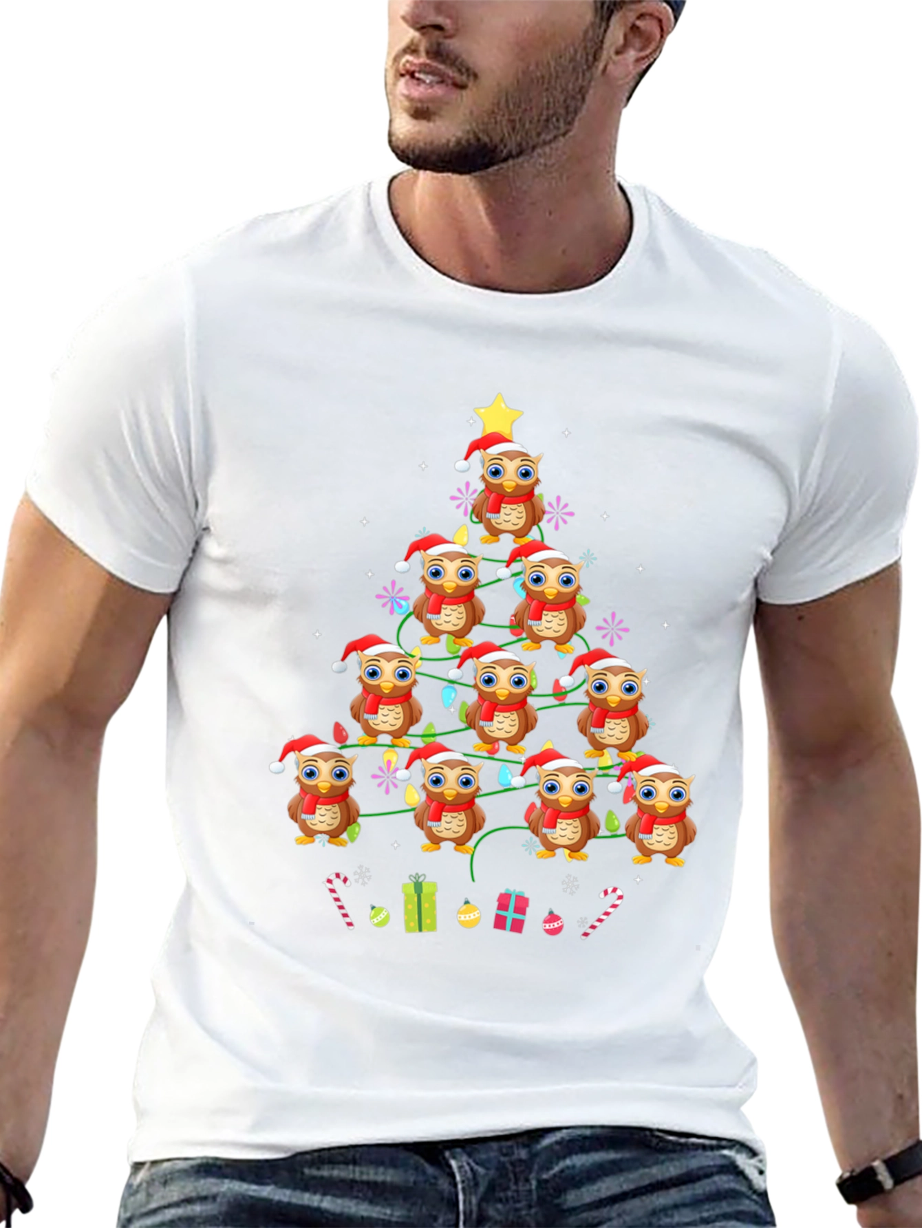 Owl Christmas Tree Graphic T-Shirt