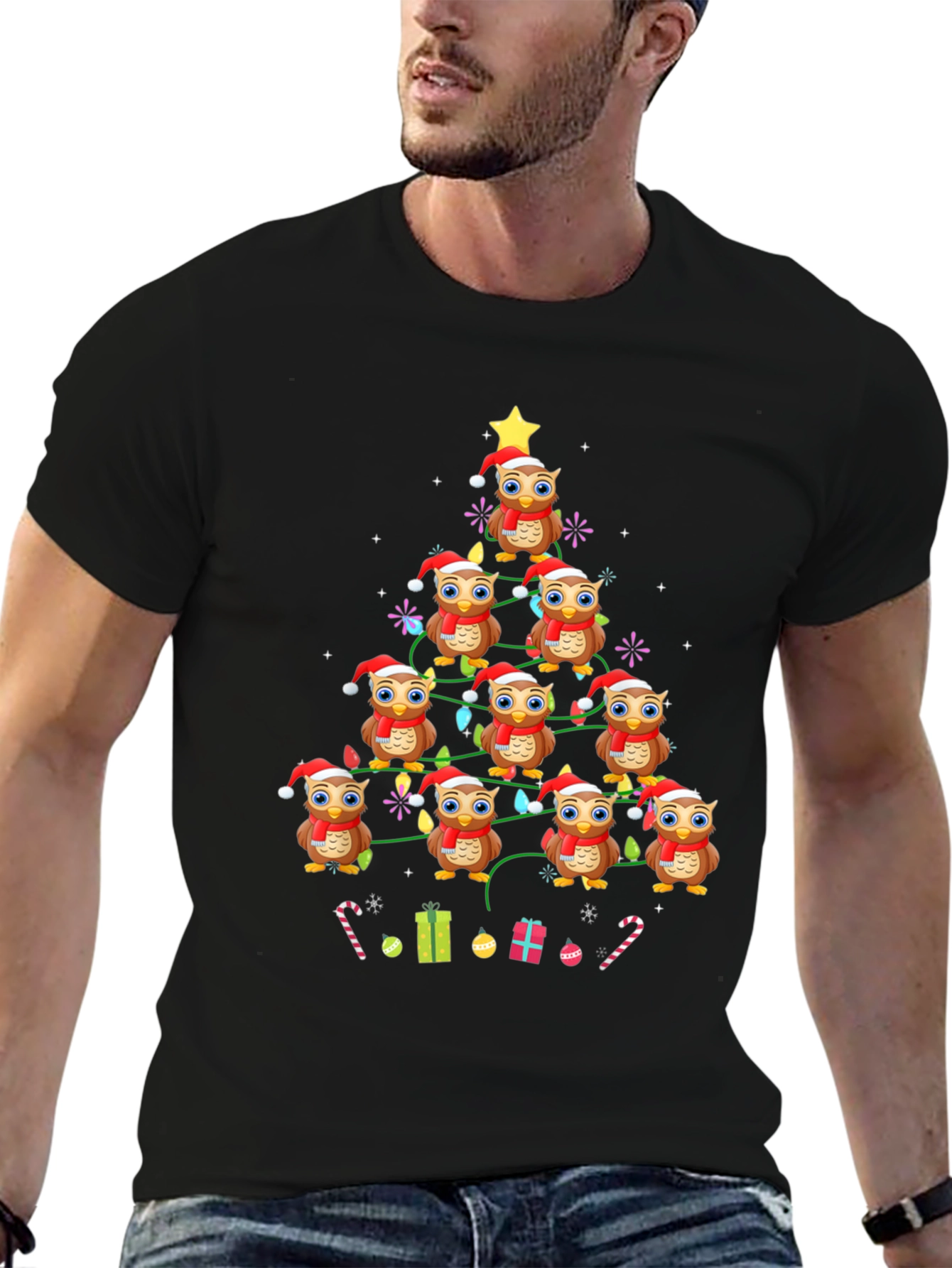 Owl Christmas Tree Graphic T-Shirt