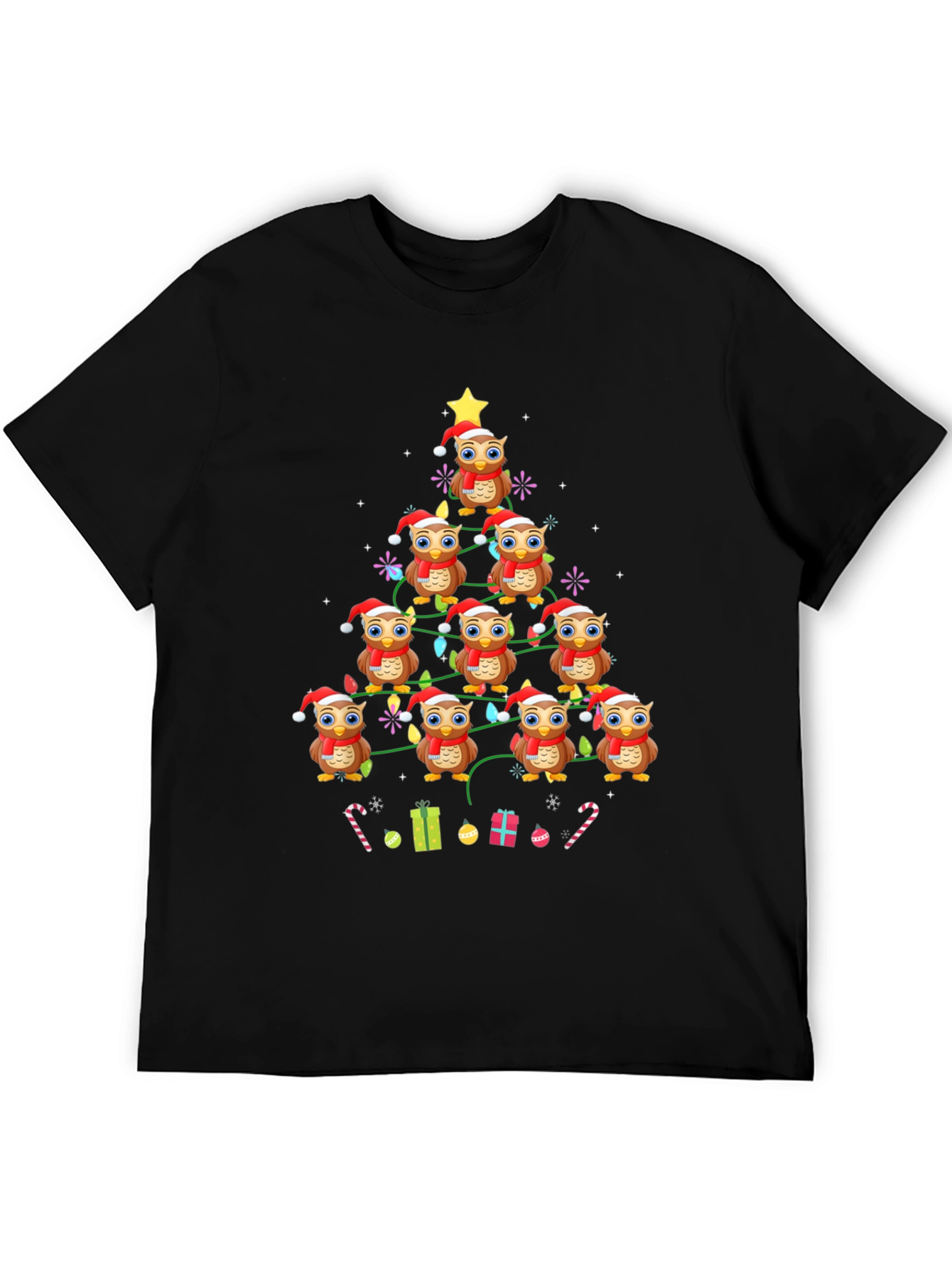 Owl Christmas Tree Graphic T-Shirt