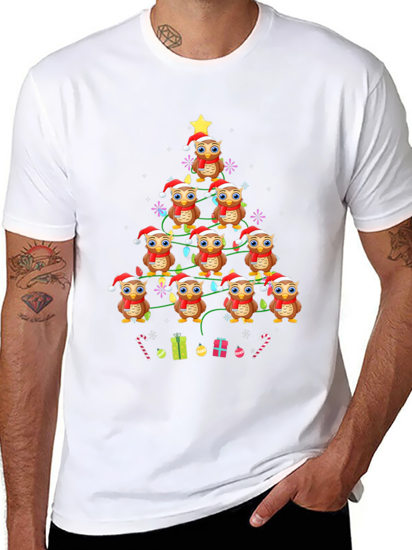 Owl Christmas Tree Graphic T-Shirt