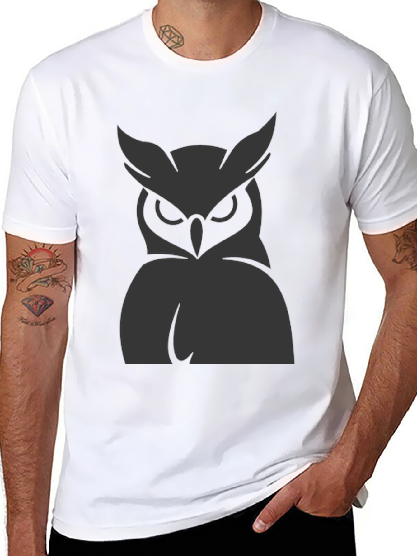 Mens Owl Graphic Print Crew Neck T-Shirt