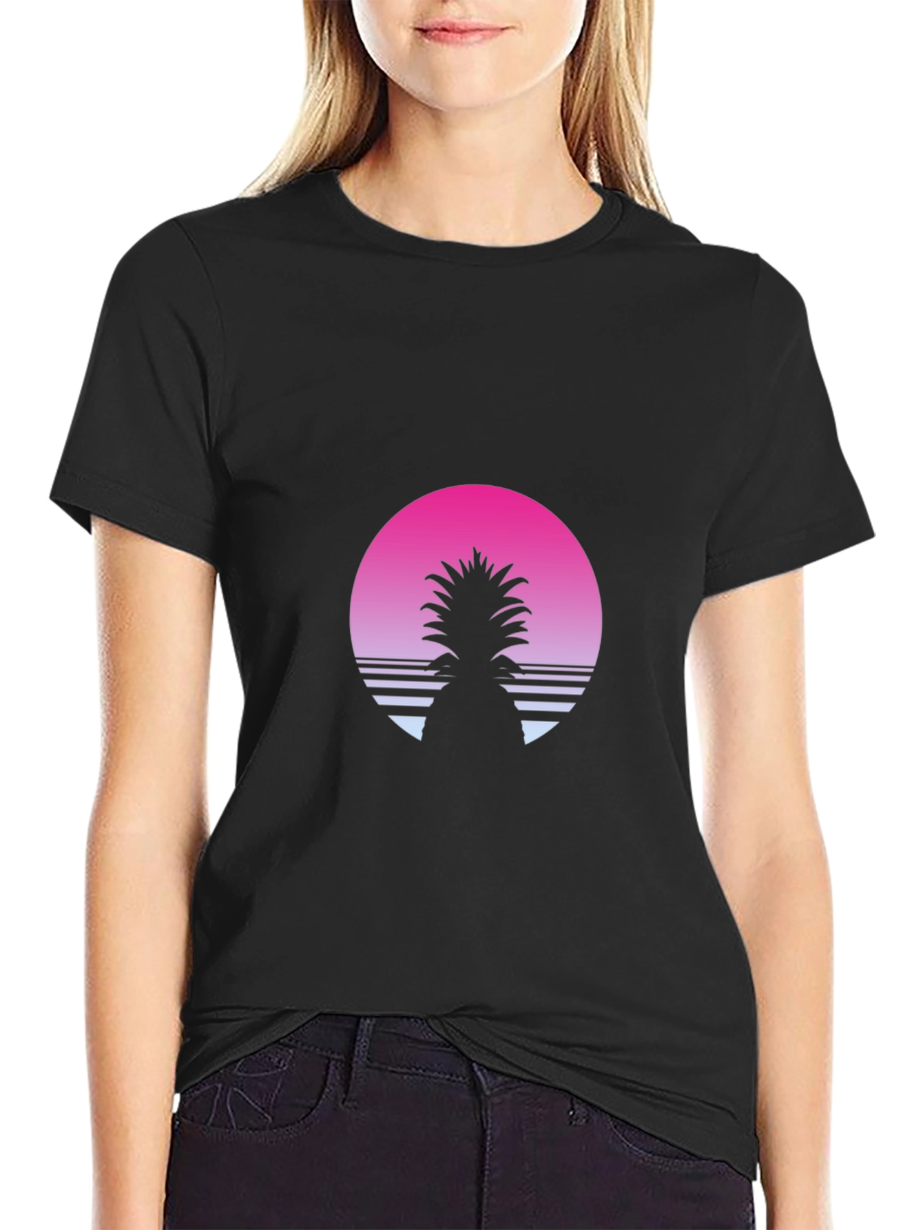Retro Pineapple Sunset T-Shirt - Black