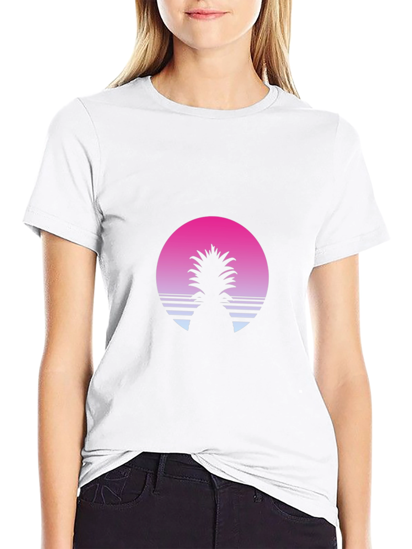 Retro Pineapple Sunset T-Shirt - Black