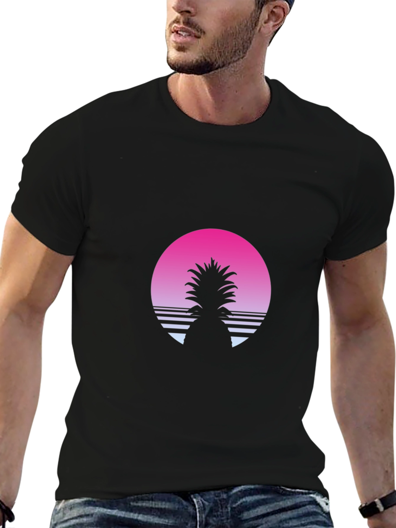 Retro Pineapple Sunset T-Shirt - Black