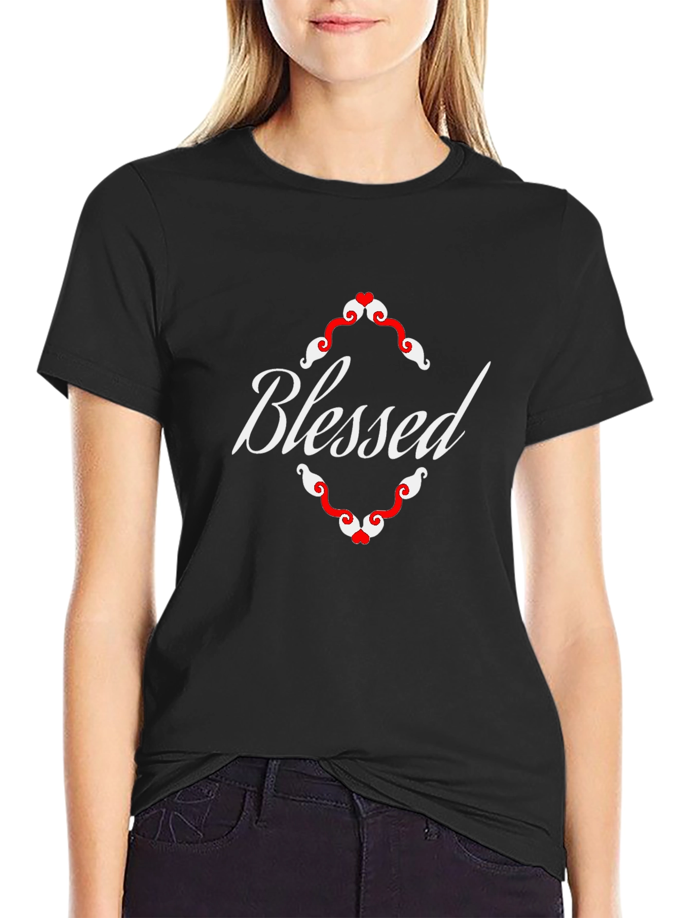 Blessed Graphic Tee - Black Cotton Blend Shirt