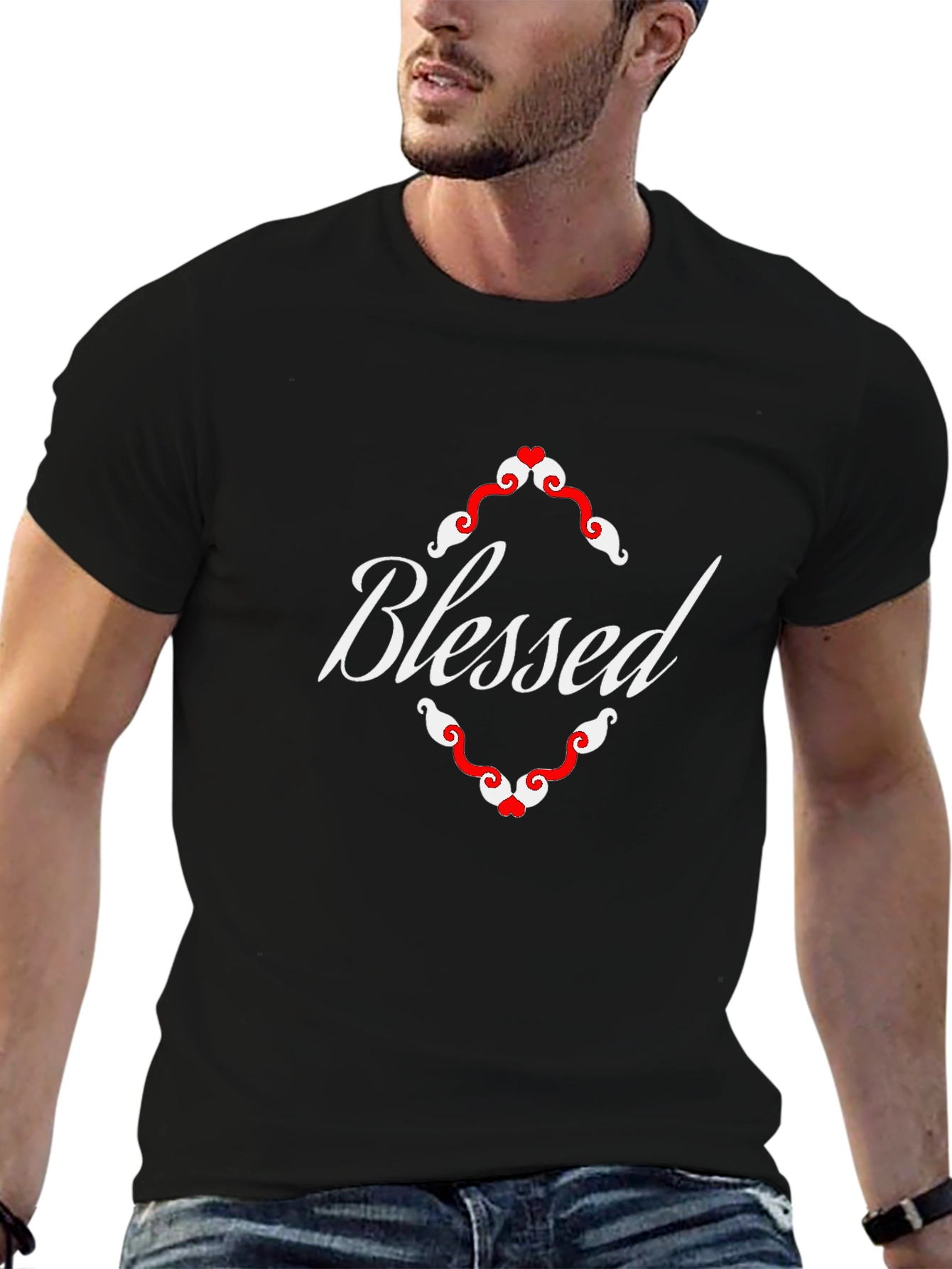 Blessed Graphic Tee - Black Cotton Blend Shirt