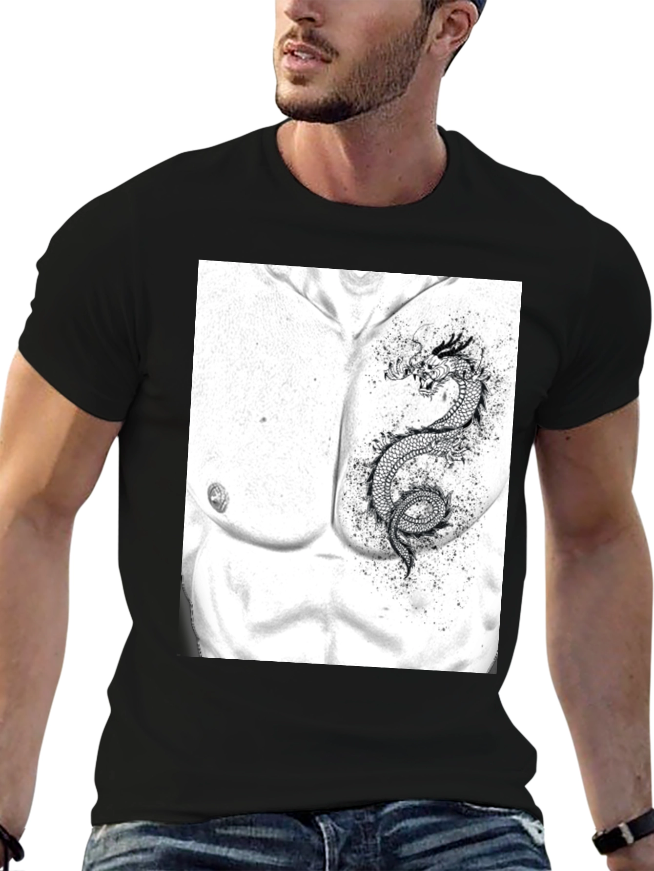 Dragon Chest Graphic Black T-Shirt
