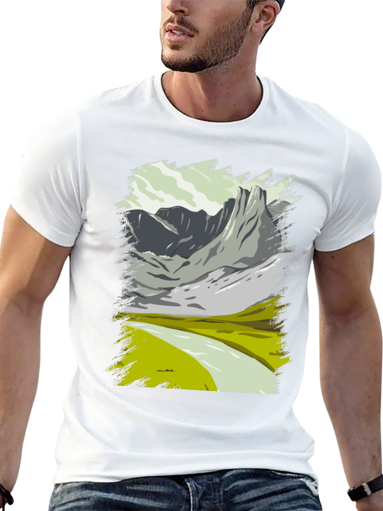 Mountain Landscape Graphic Tee - Black Cotton T-Shirt