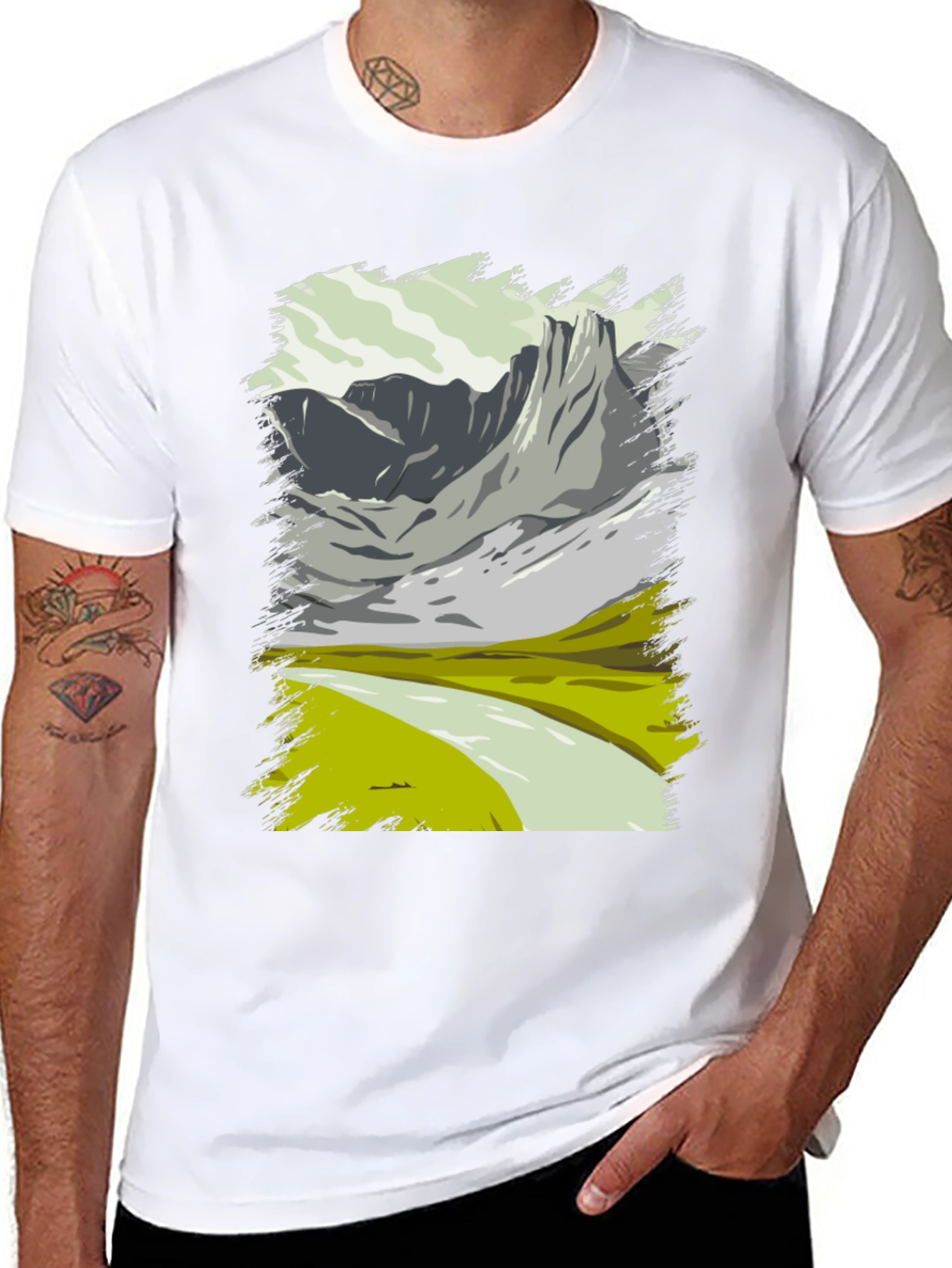 Mountain Landscape Graphic Tee - Black Cotton T-Shirt