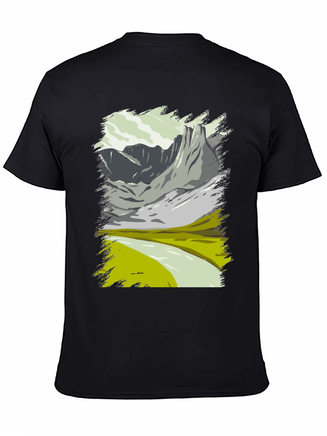Mountain Landscape Graphic Tee - Black Cotton T-Shirt