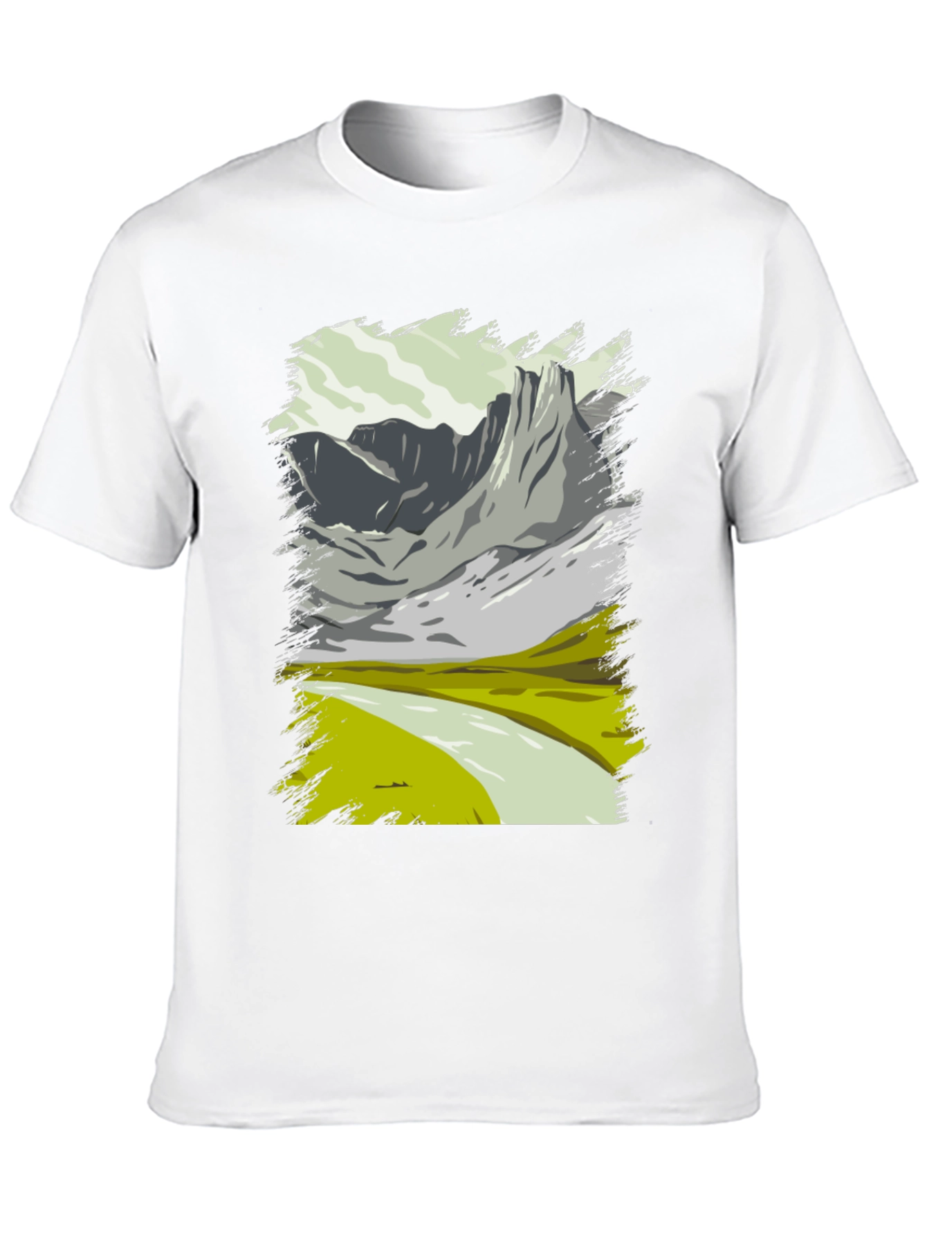 Mountain Landscape Graphic Tee - Black Cotton T-Shirt