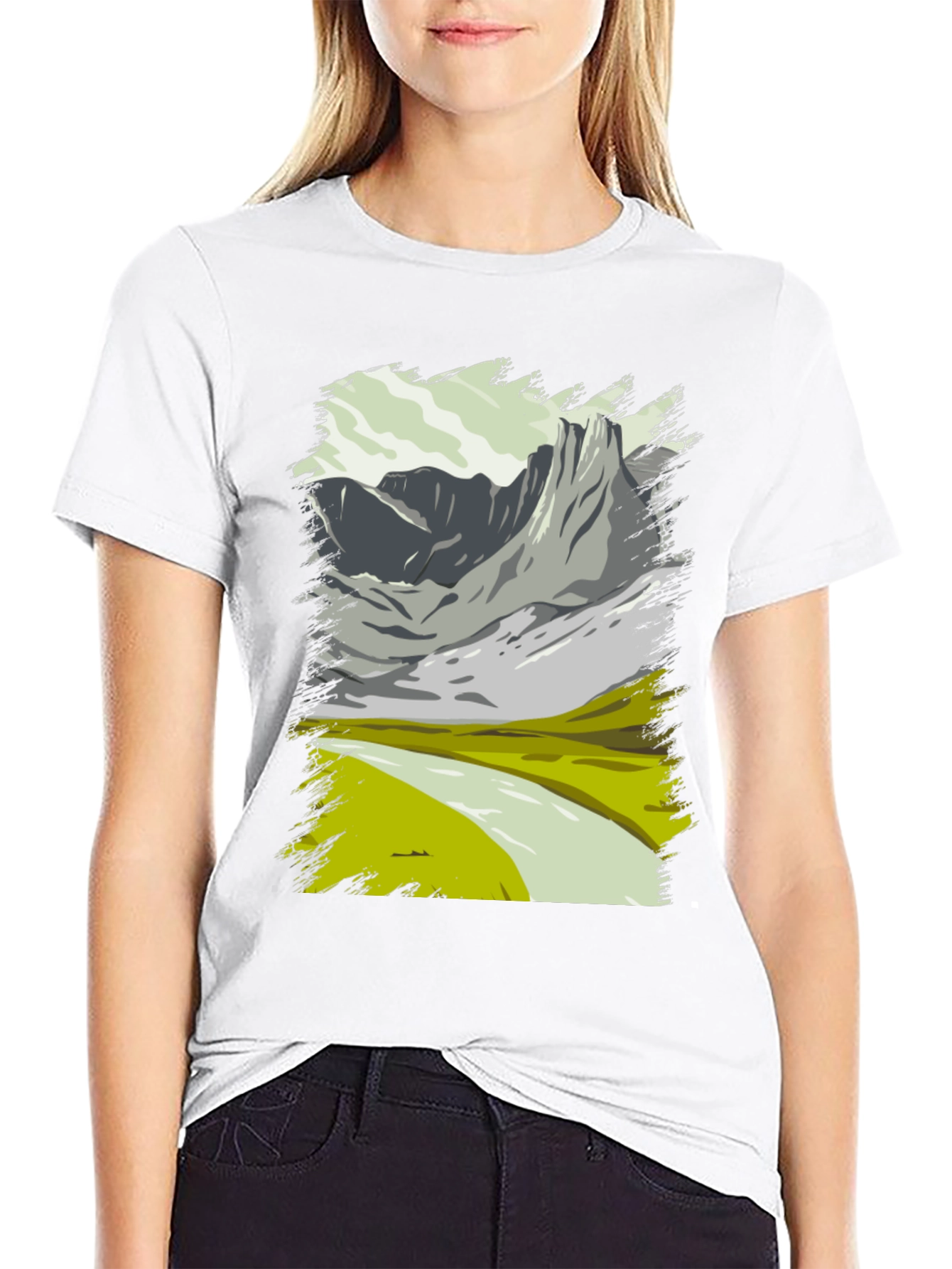 Mountain Landscape Graphic Tee - Black Cotton T-Shirt