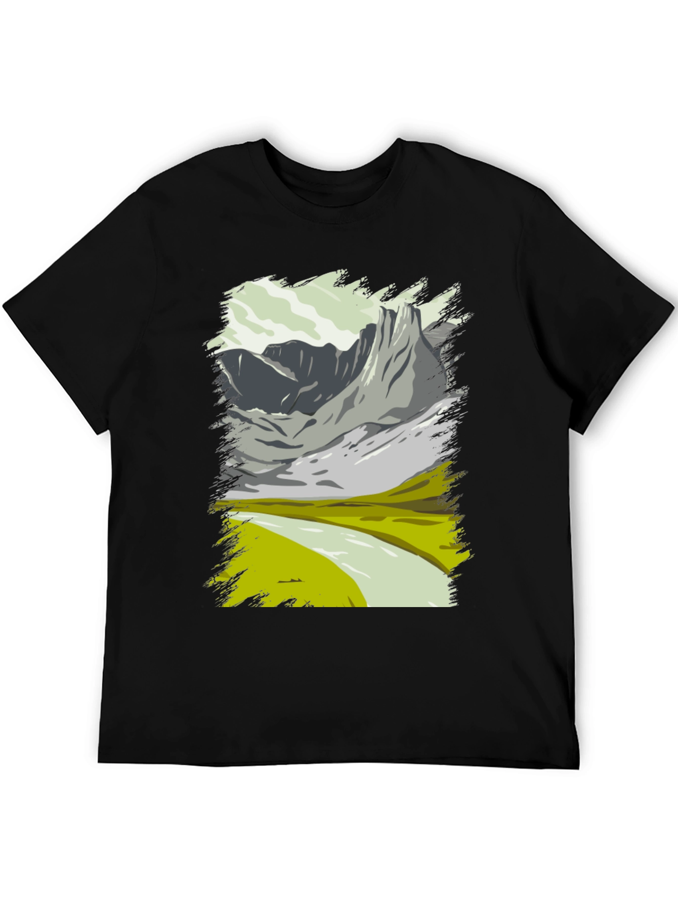 Mountain Landscape Graphic Tee - Black Cotton T-Shirt