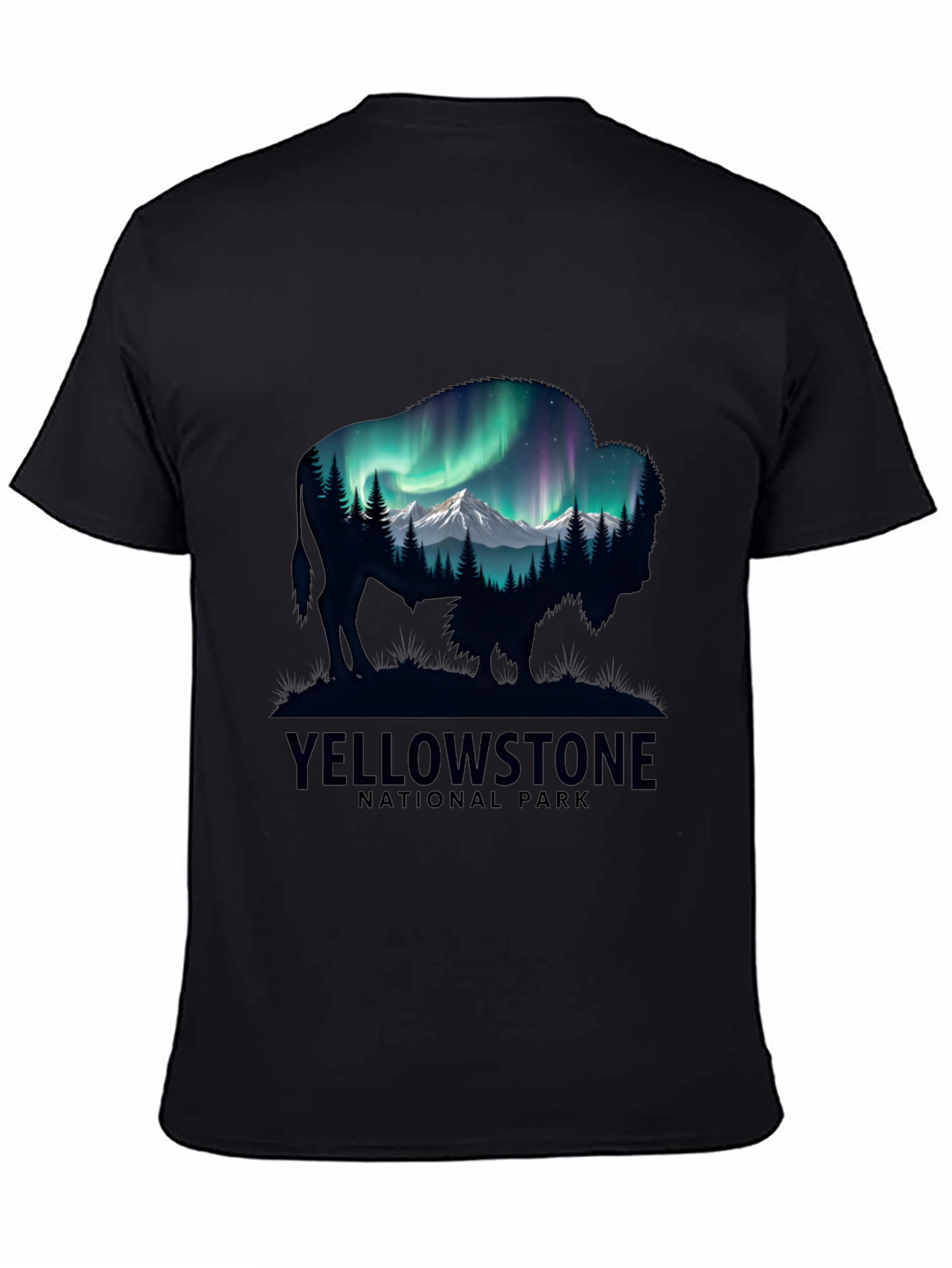 Yellowstone Bison Aurora Mens T-Shirt