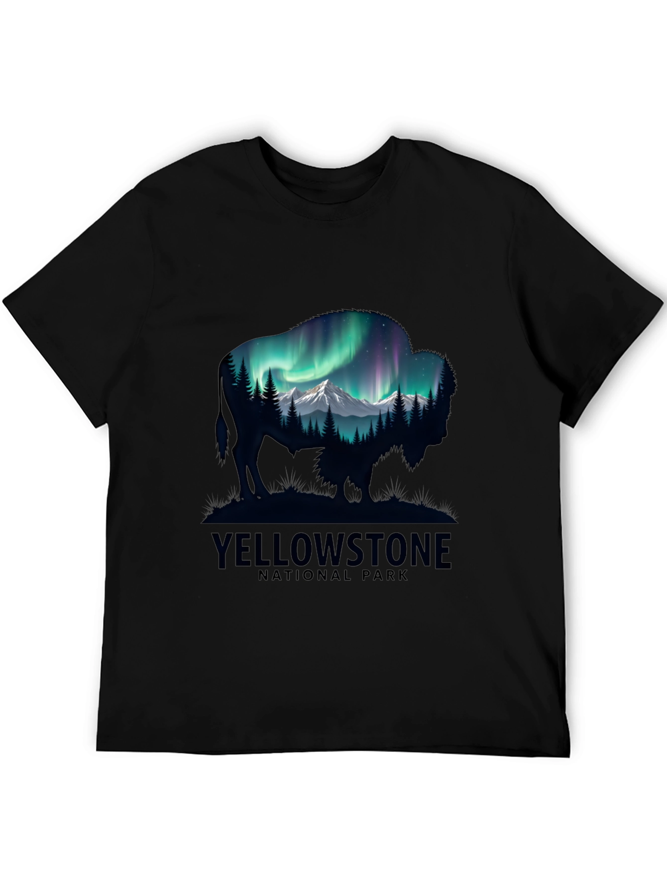 Yellowstone Bison Aurora Mens T-Shirt
