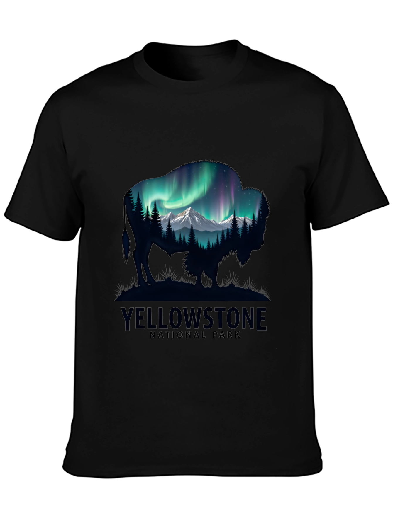 Yellowstone Bison Aurora Mens T-Shirt