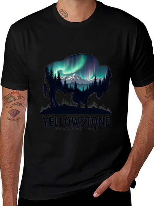 Yellowstone Bison Aurora Mens T-Shirt