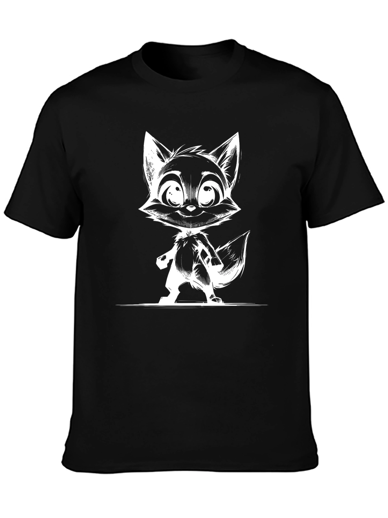 Cartoon Fox Graphic Print Black T-Shirt