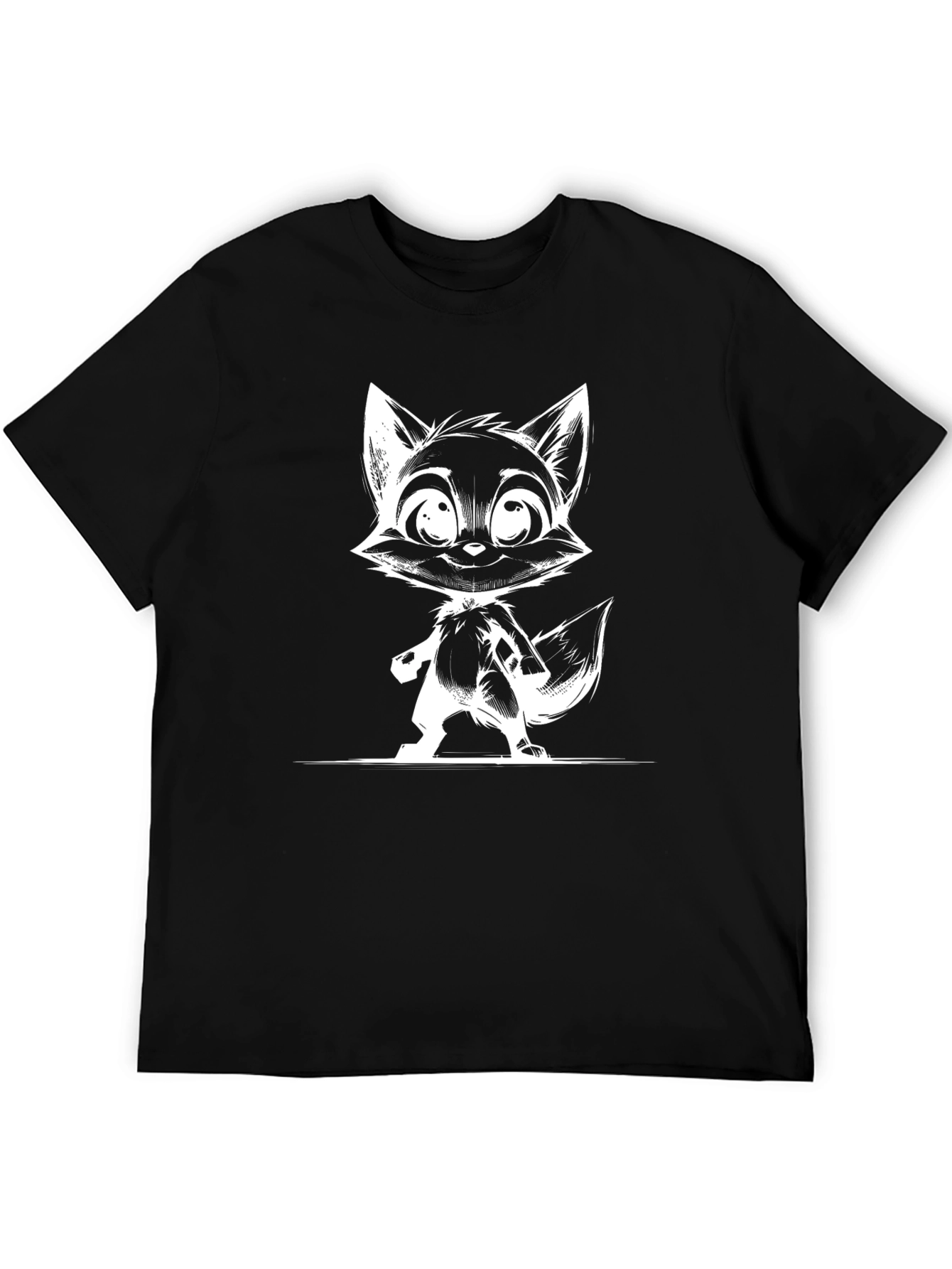 Cartoon Fox Graphic Print Black T-Shirt