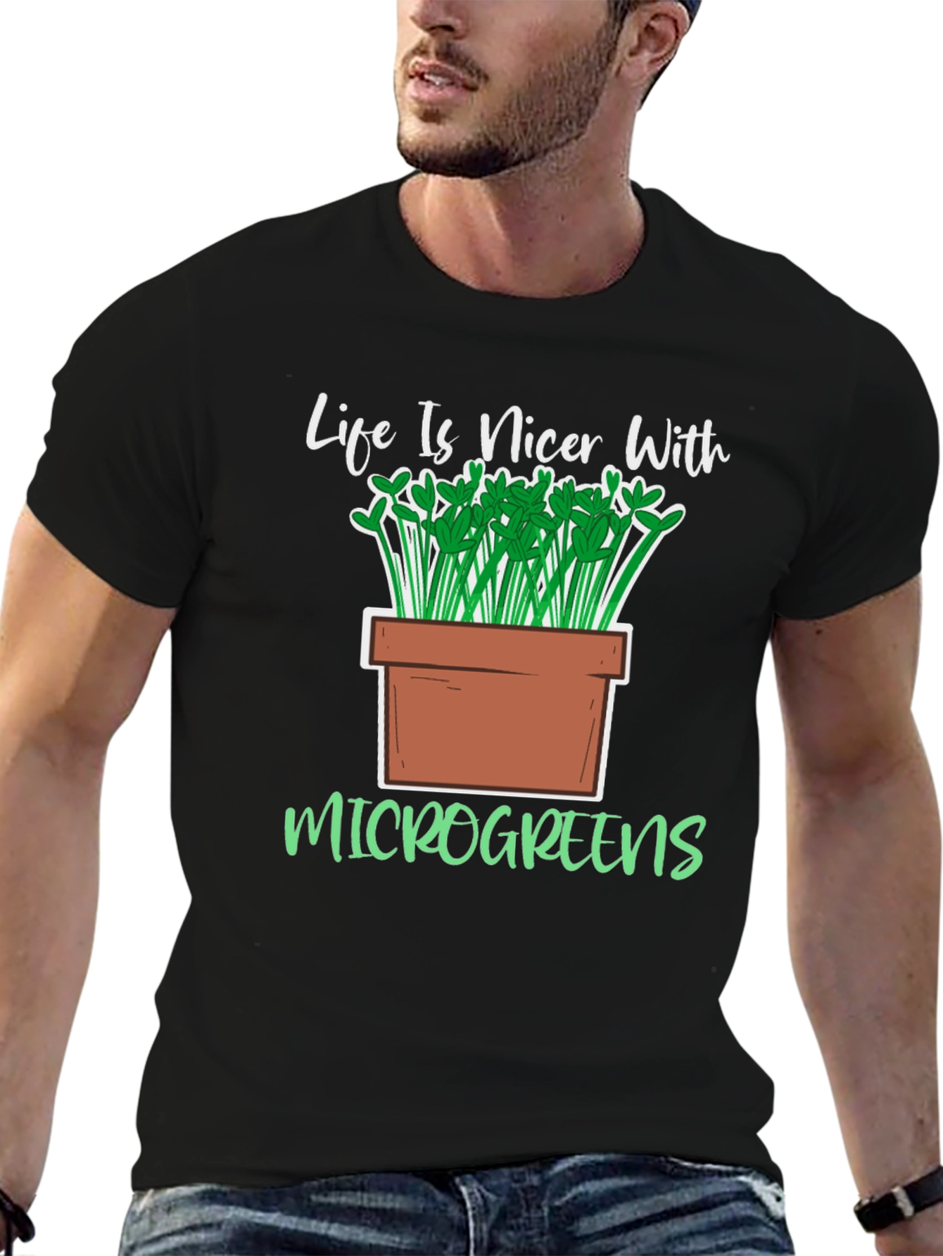 Life Is Nicer With Microgreens Black T-Shirt